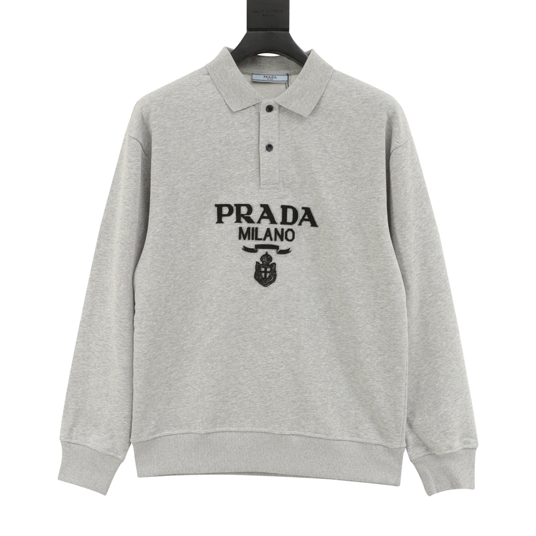 A lapel hoodie with embroidered logo on a towel