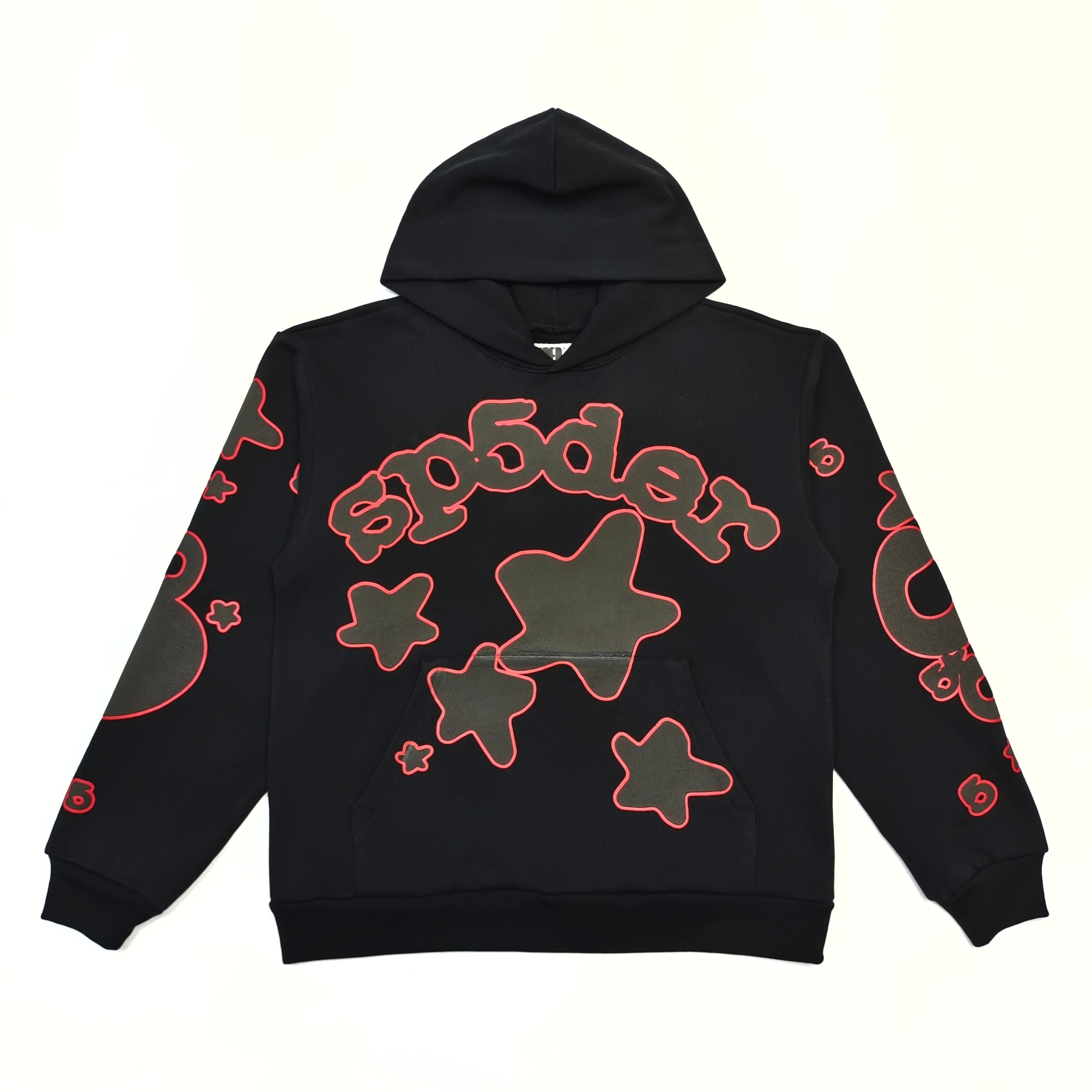 Black lettered red border star hoodie
