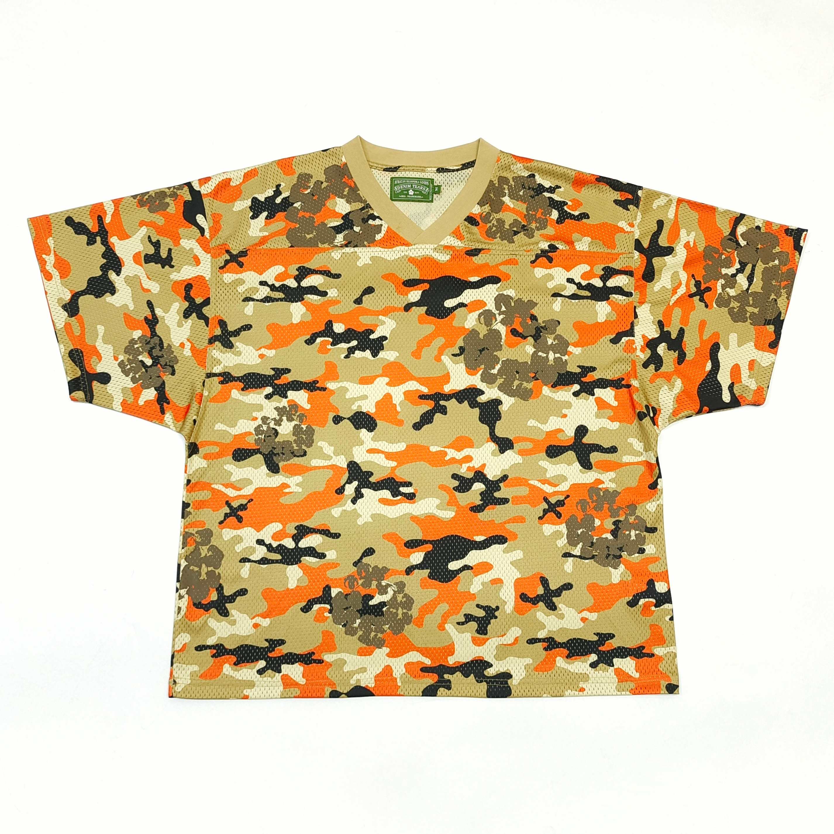 Orange and brown camouflage mesh T-shirt