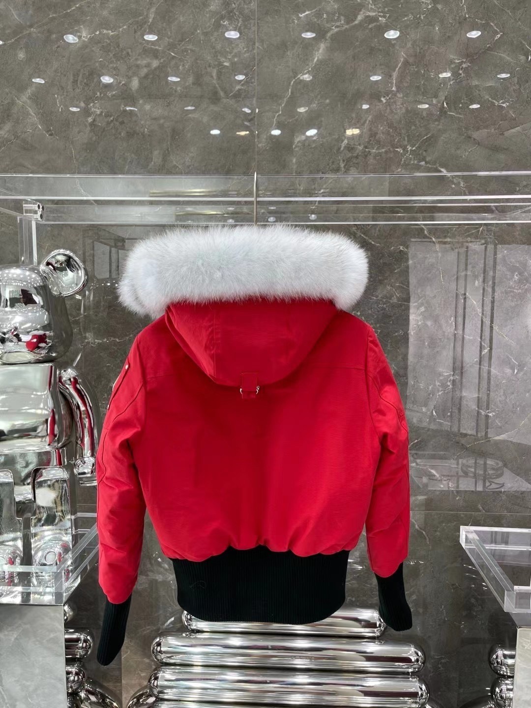 MK women's short down jacket red and Silver scissors
