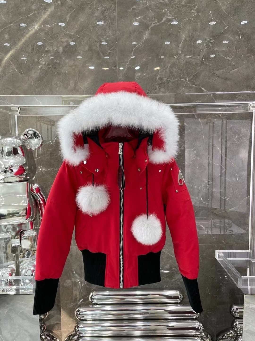 MK women's short down jacket red and Silver scissors