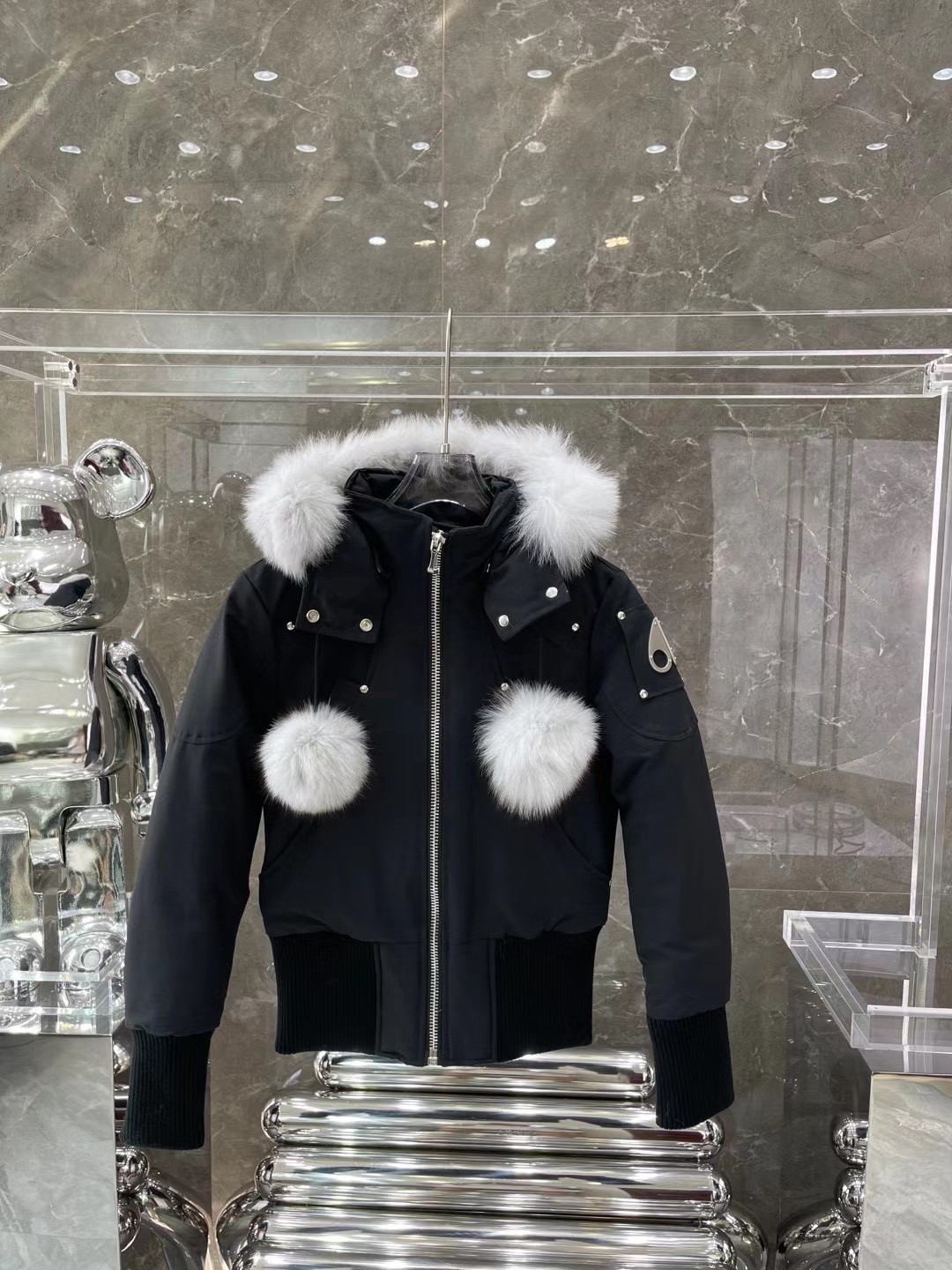 MK women's short down jacket black and Silver scissors