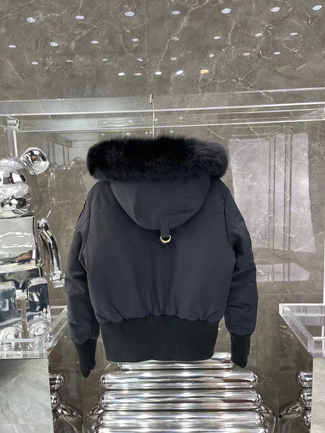 MK women's short down jacket  black black fur