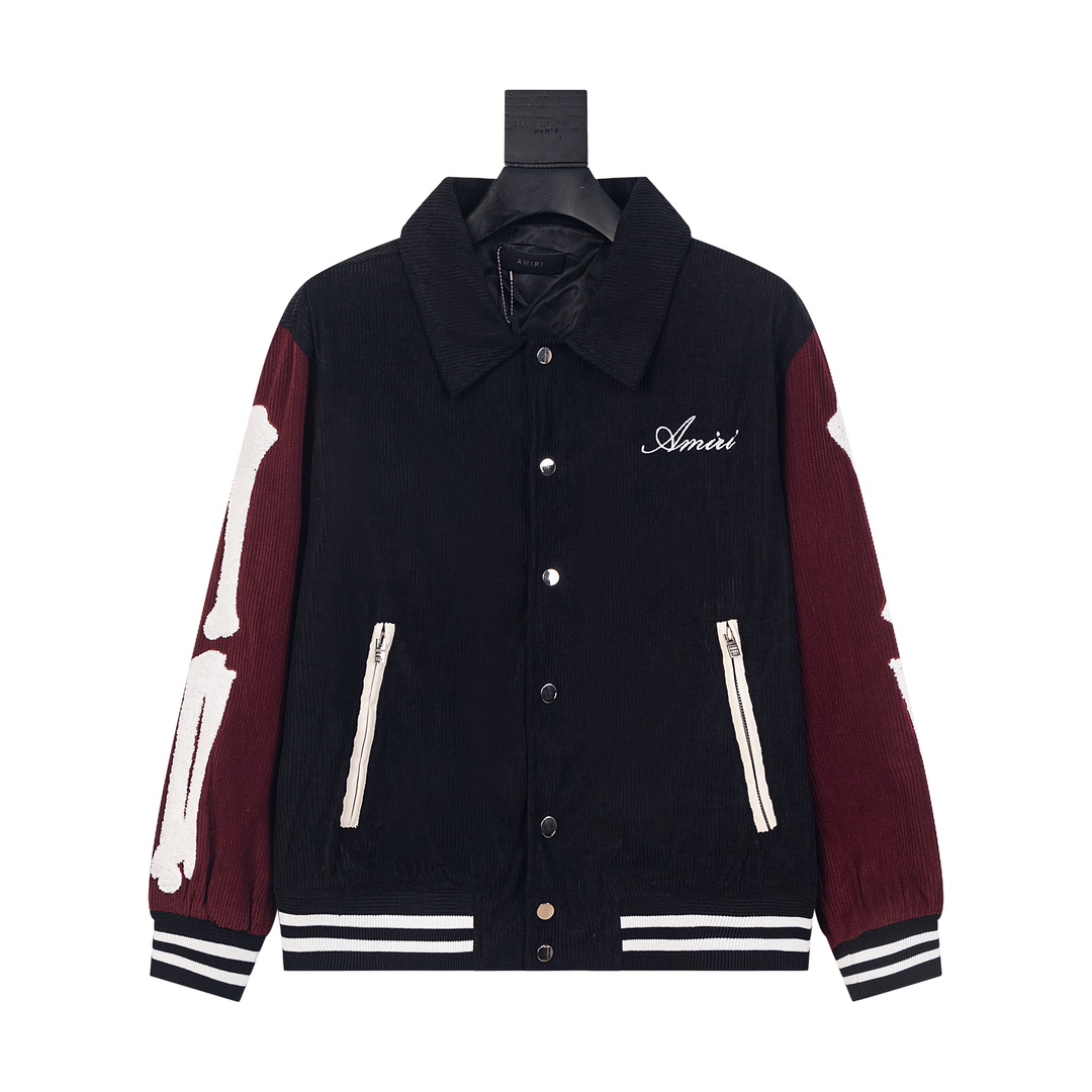 Color-blocking sleeve couple-style corduroy college style jacket