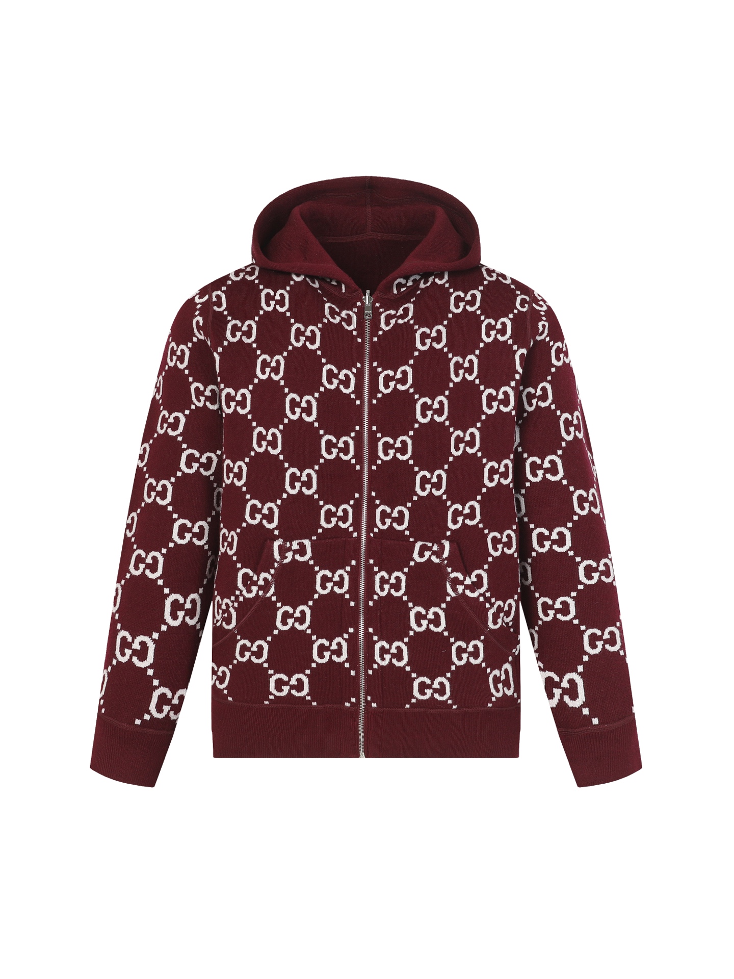 A double-sided cashmere knitted coat with monogram patterns