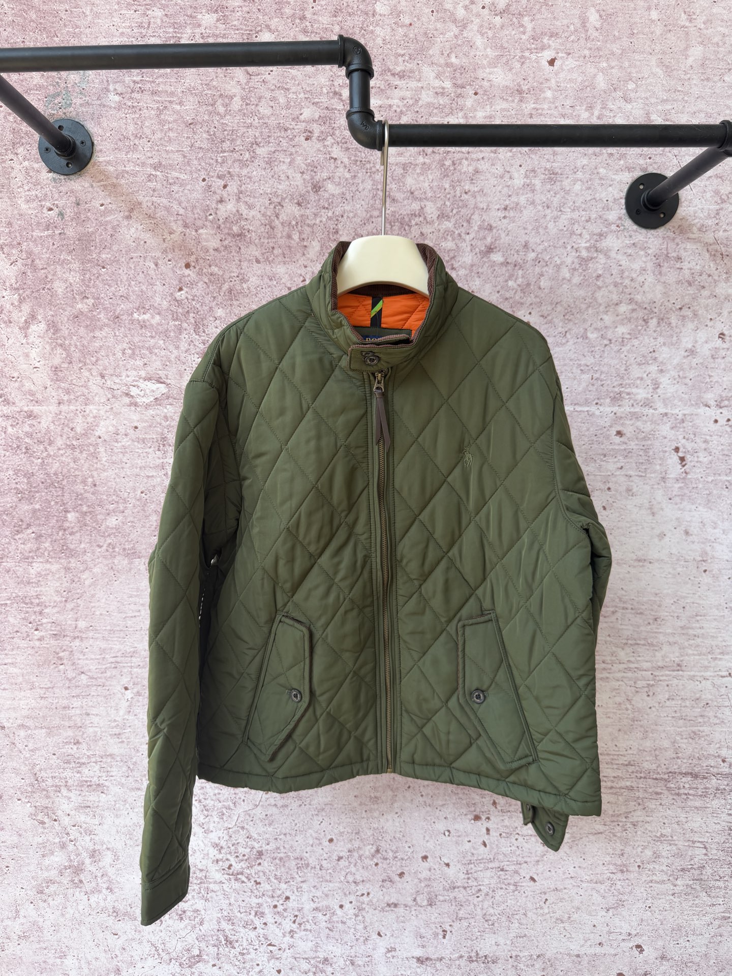 New deep green diamond-shaped checkered workwear cotton-padded jacket