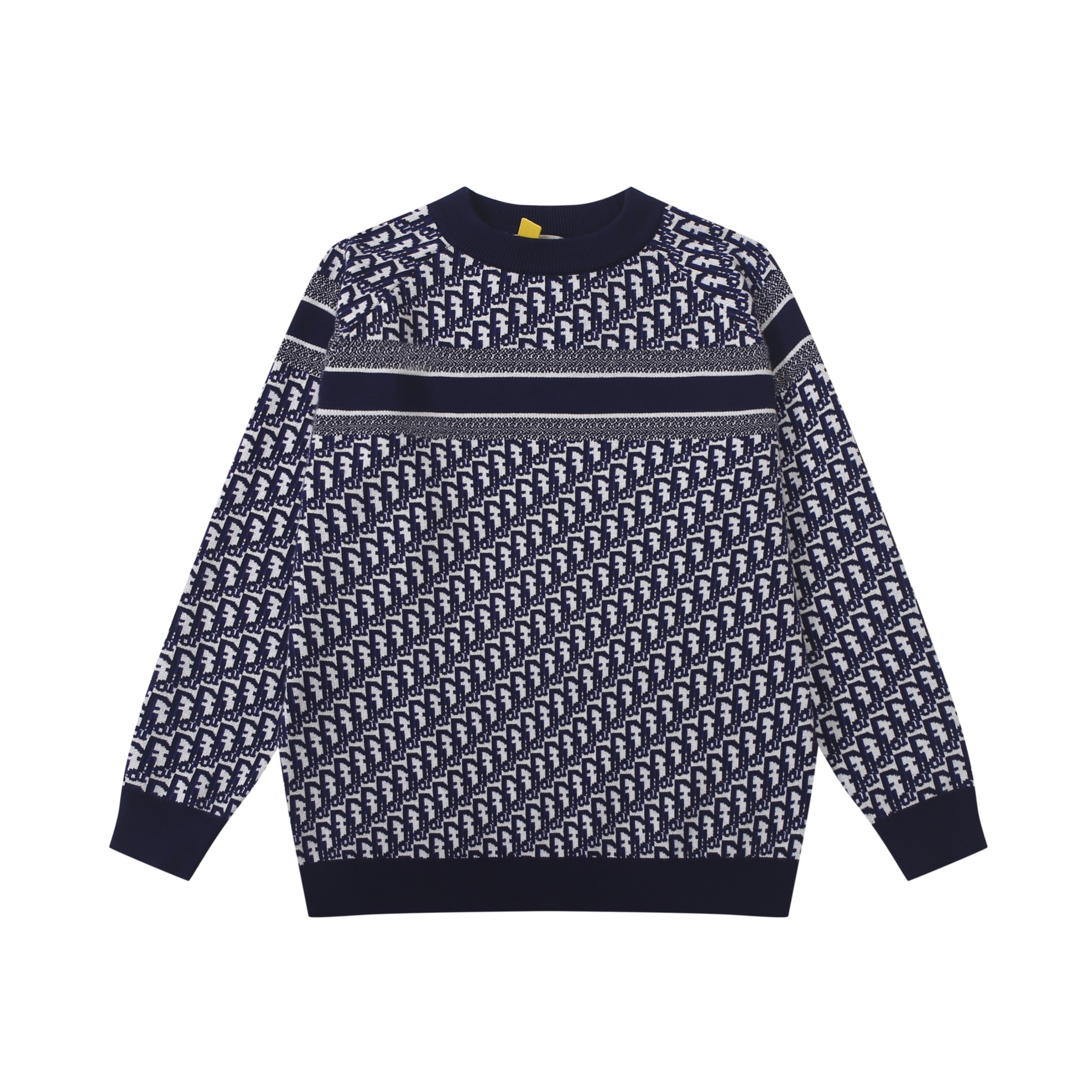 1:1 new Autumn and winter jacquard round neck knitted pullover sweater navy blue