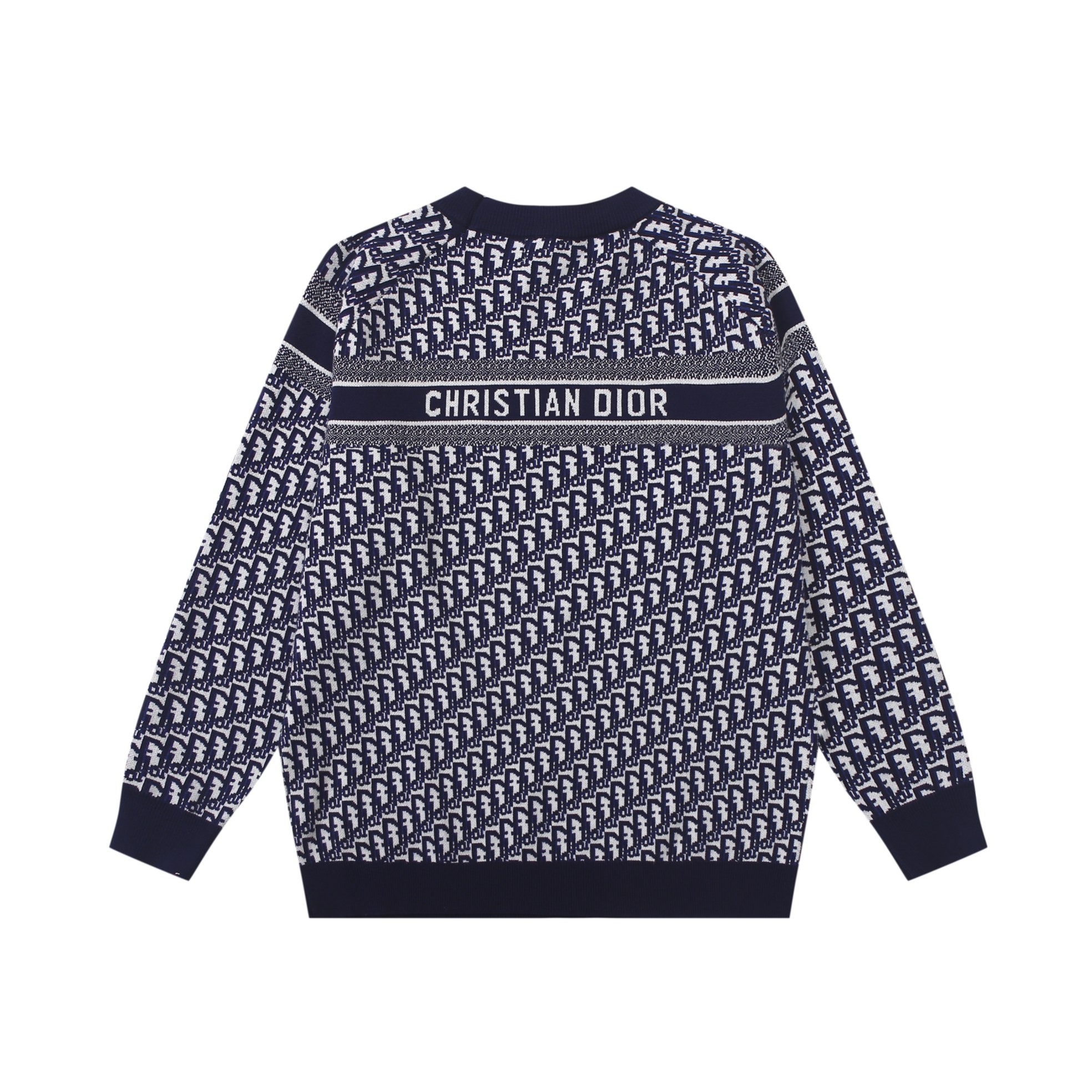 1:1 new Autumn and winter jacquard round neck knitted pullover sweater navy blue