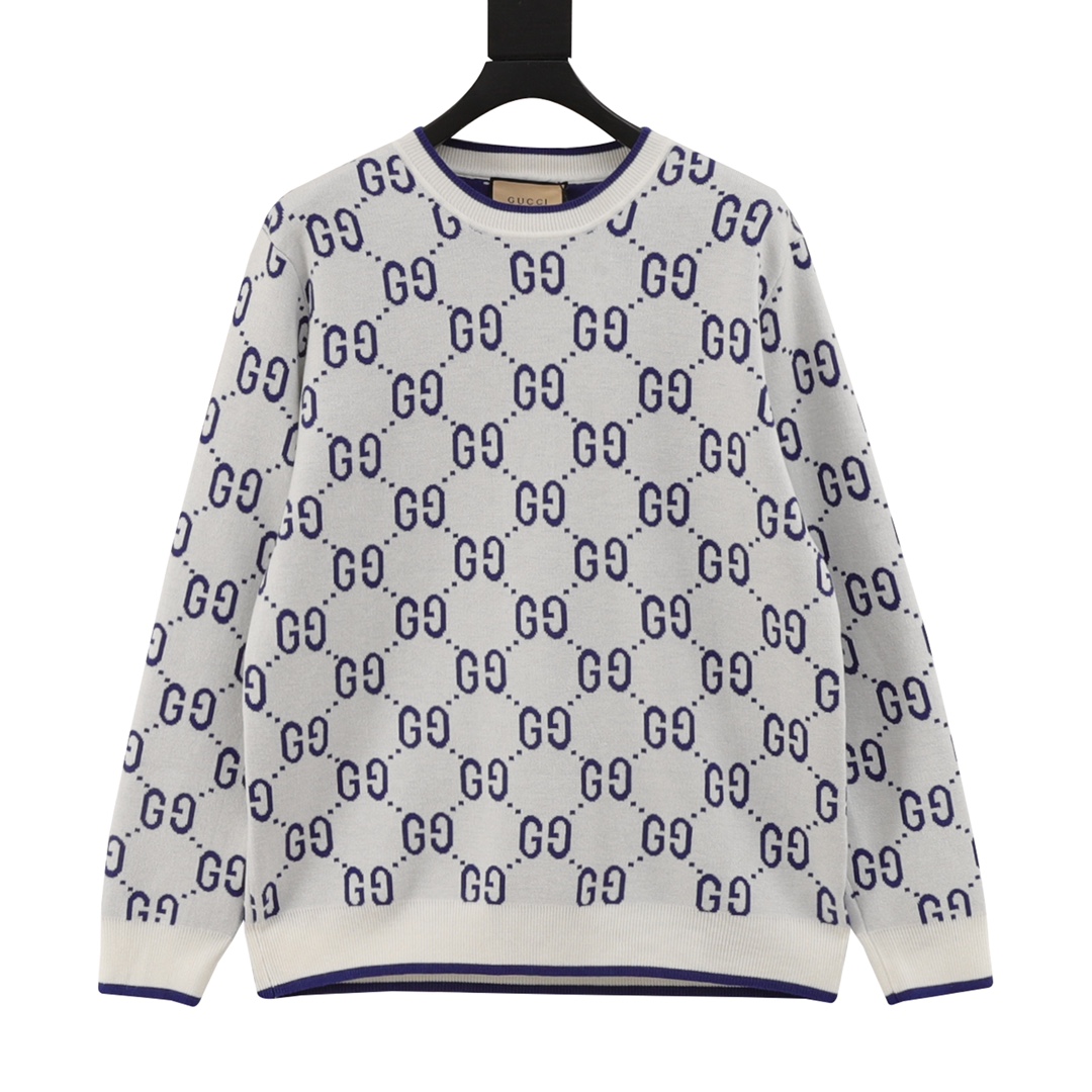 Jacquard pullover knitted sweater, round-neck sweater