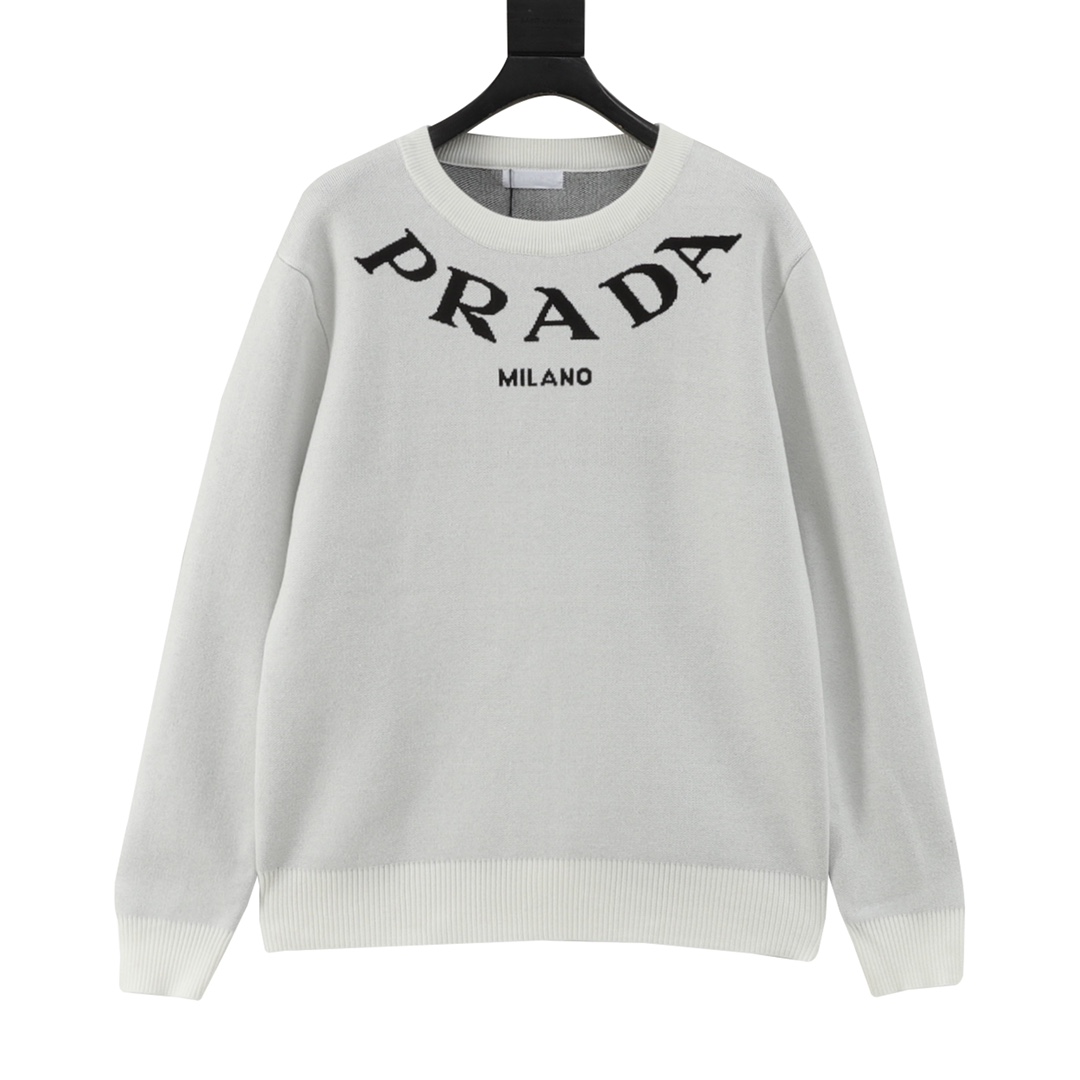 Yarn-dyed letter LOGO knitted round-neck sweater