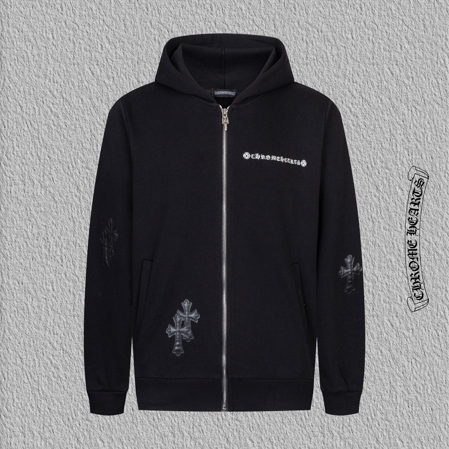 1:1 Letter embroidery multi-layered leather patch drawstring hoodie