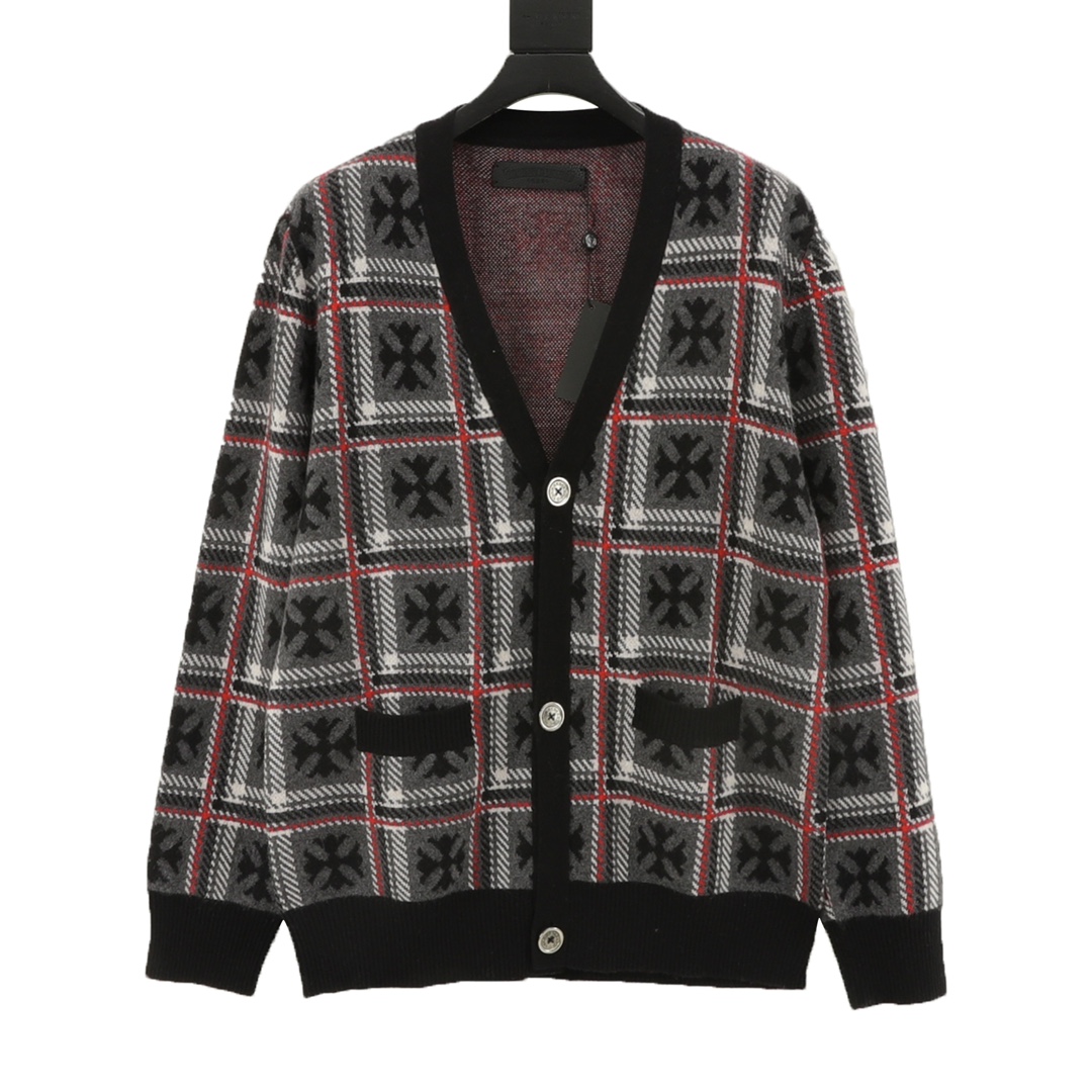 Cross-jacquard cashmere knitted cardigan