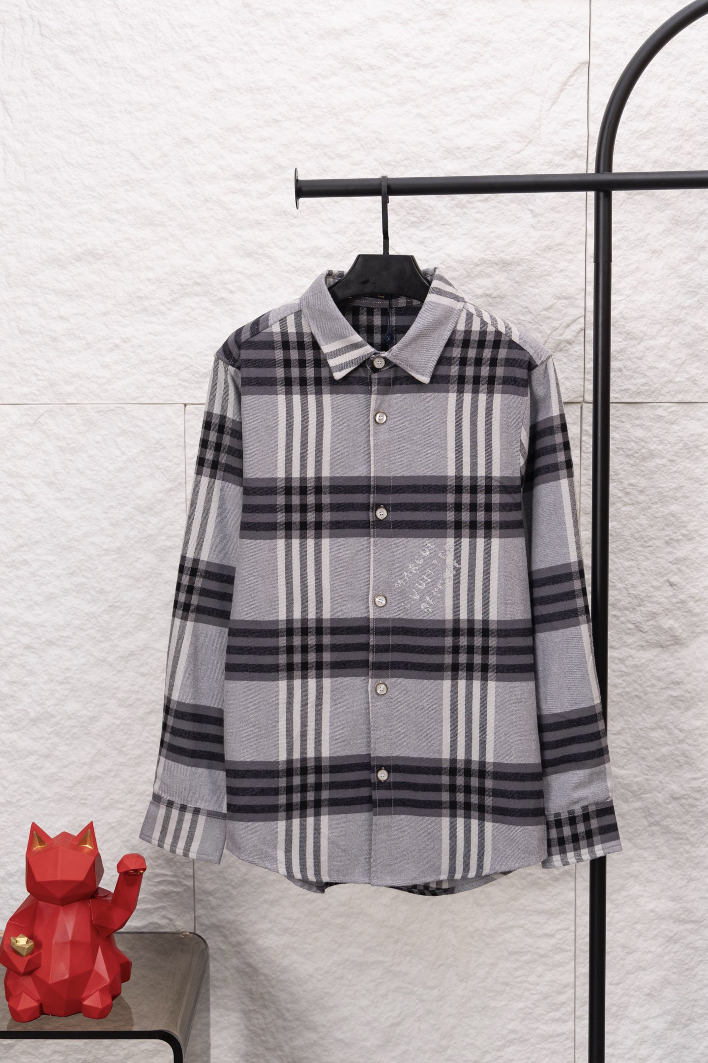 Patchwork French fleece letter checkered shirt