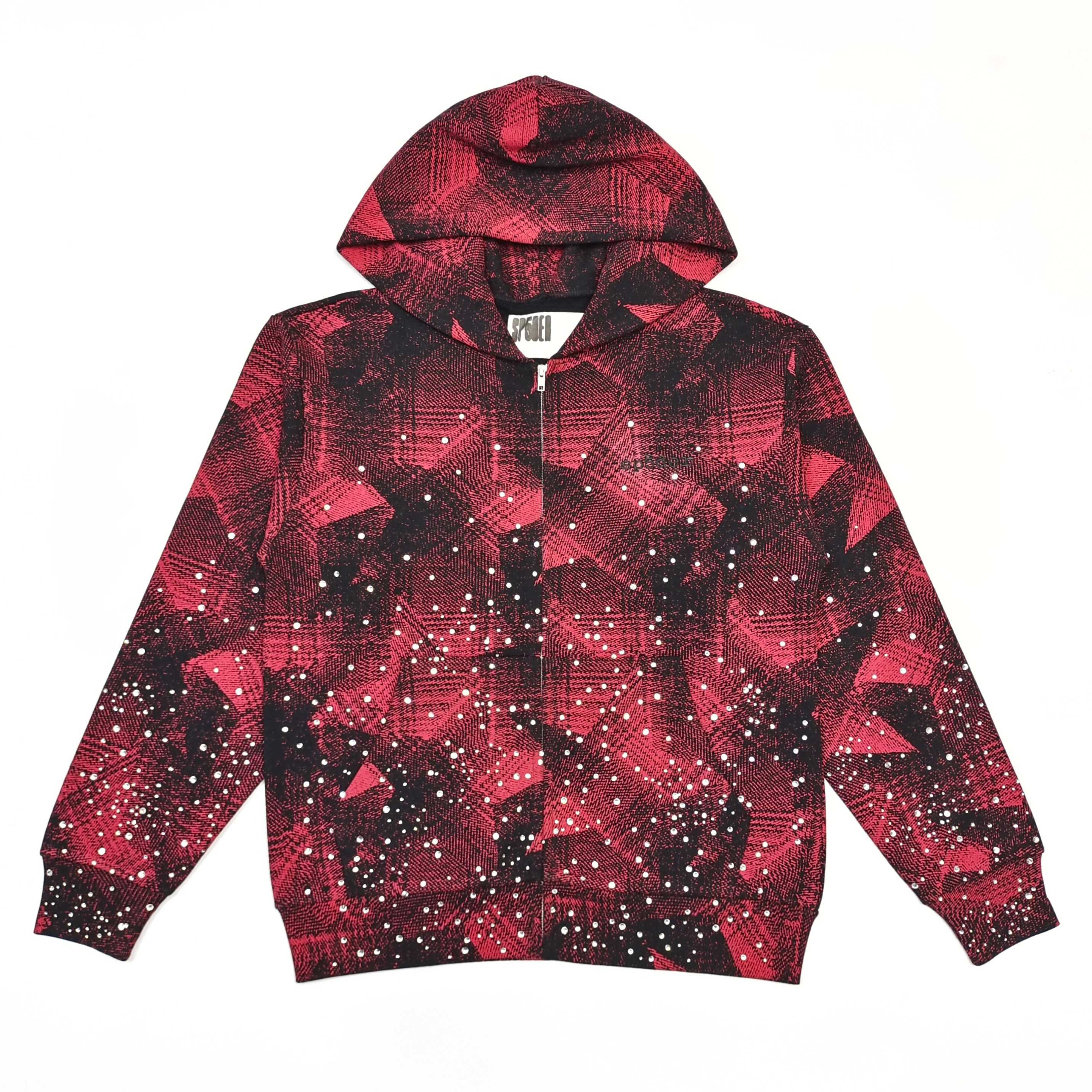 Black zipper shirt with red checkered loose diamonds