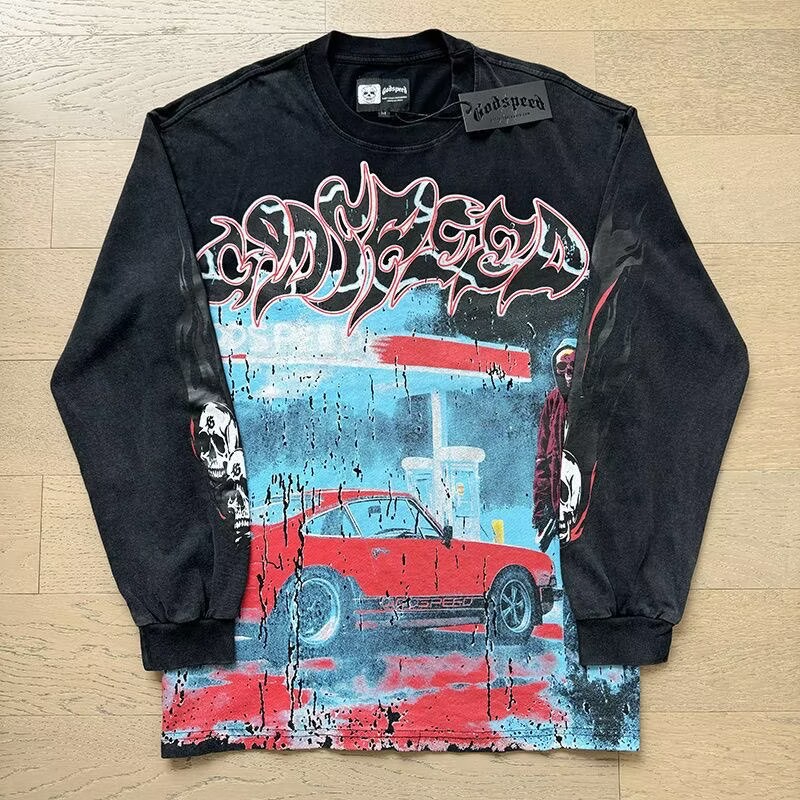 New released washing black crewneck shirt