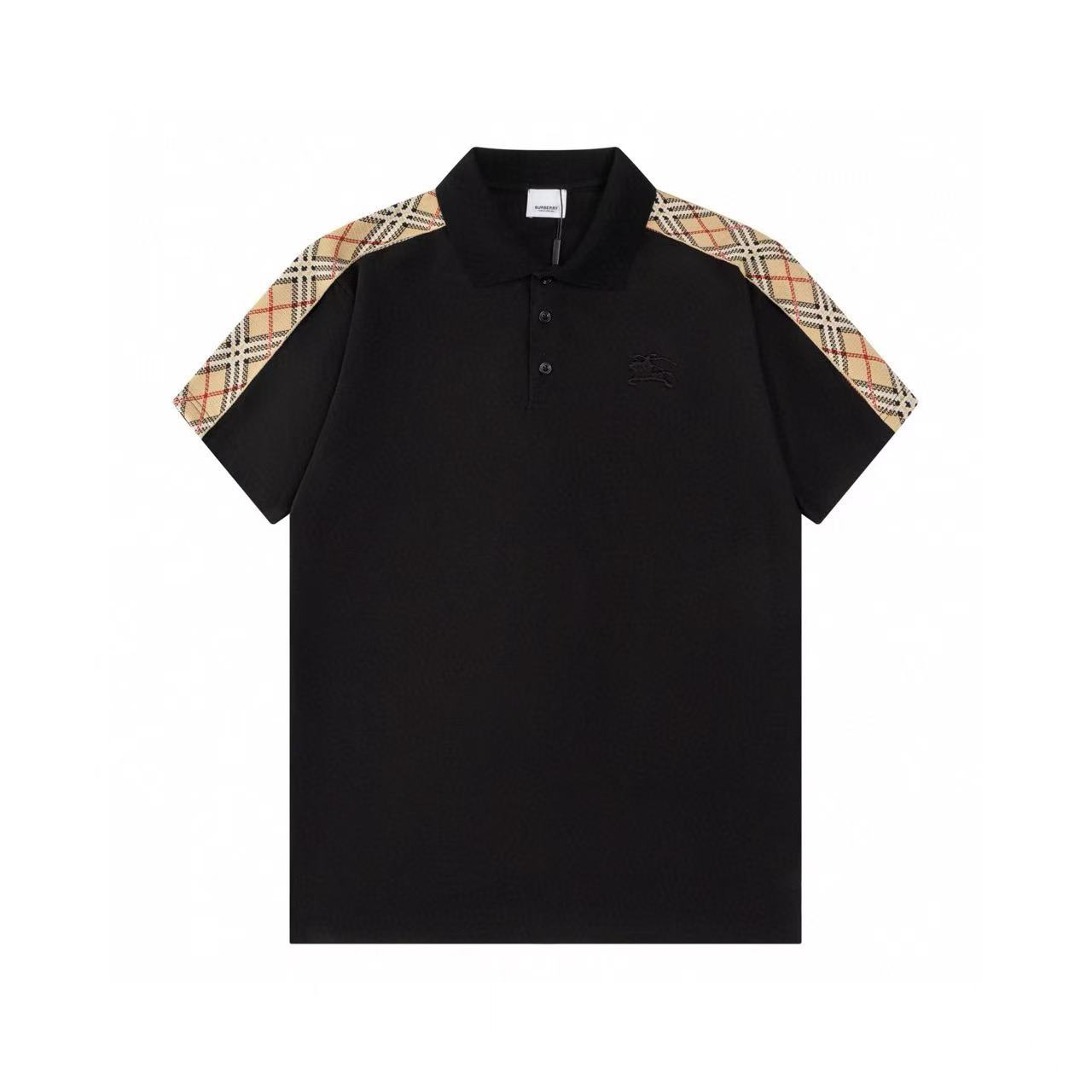 25SS new bubry Gingham-patterned shoulder knit fabric polo shirt