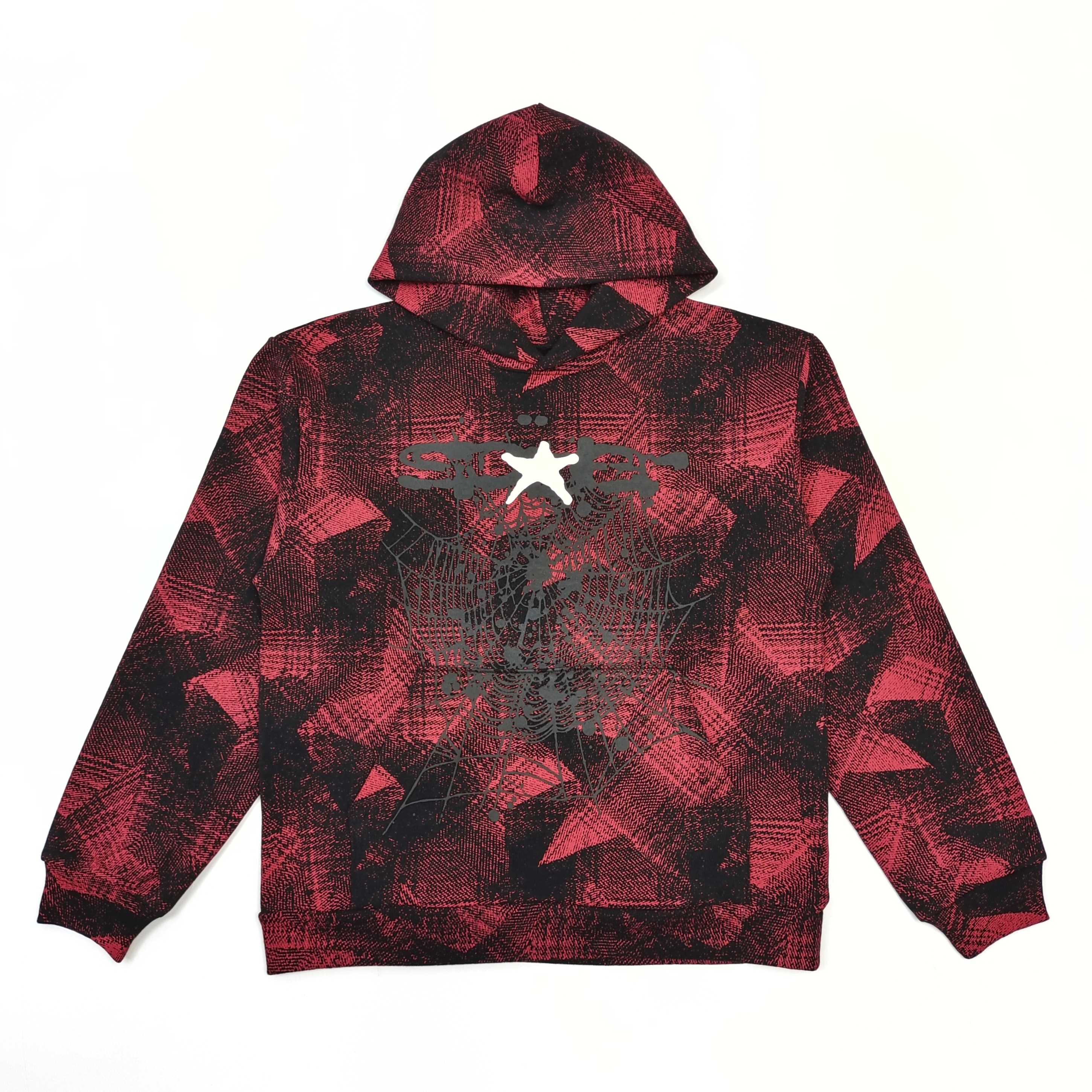 Black net red line checkered hoodie