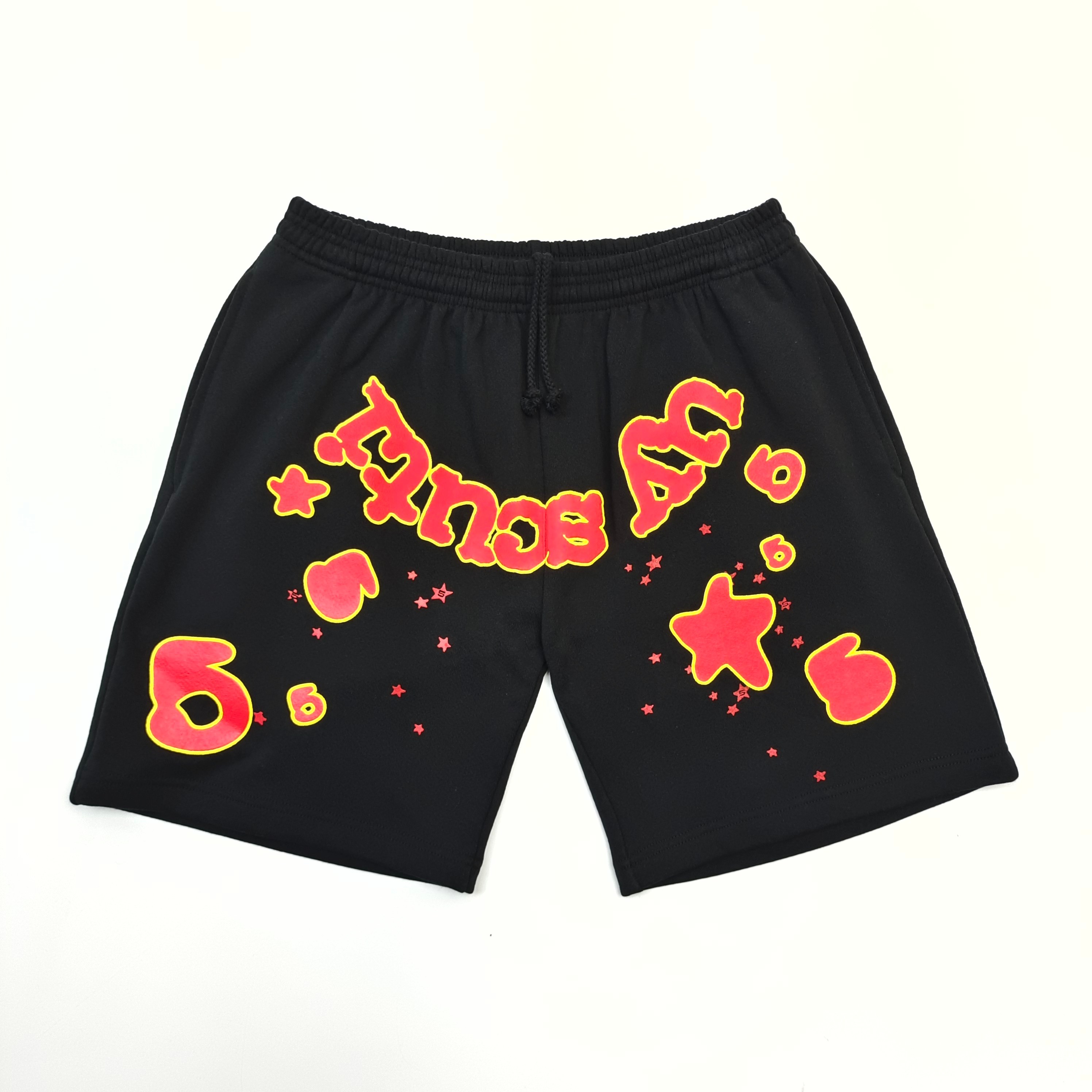 1:1 red lettered yellow border album black shorts