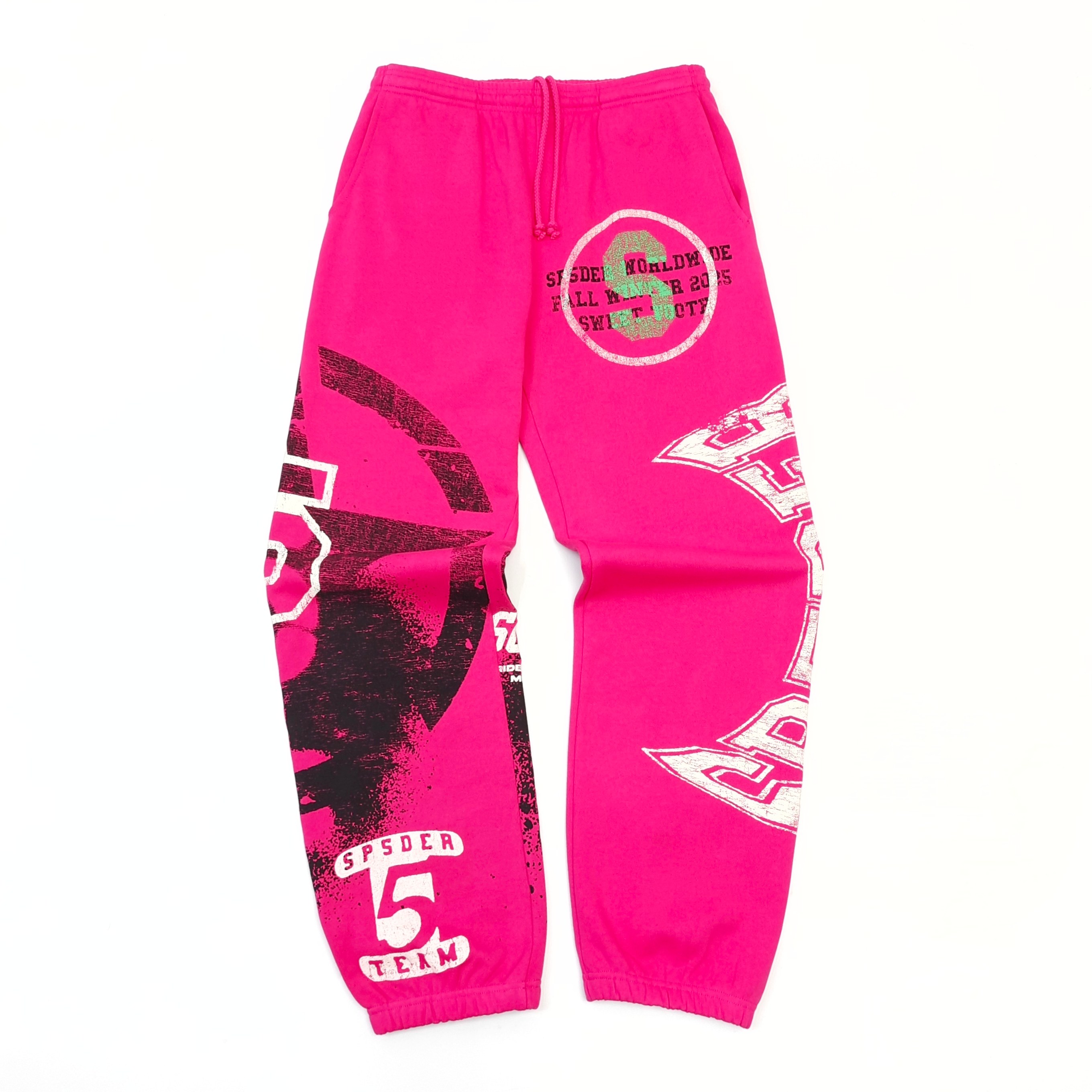 1: 1. Spray painted rose red sweatpants