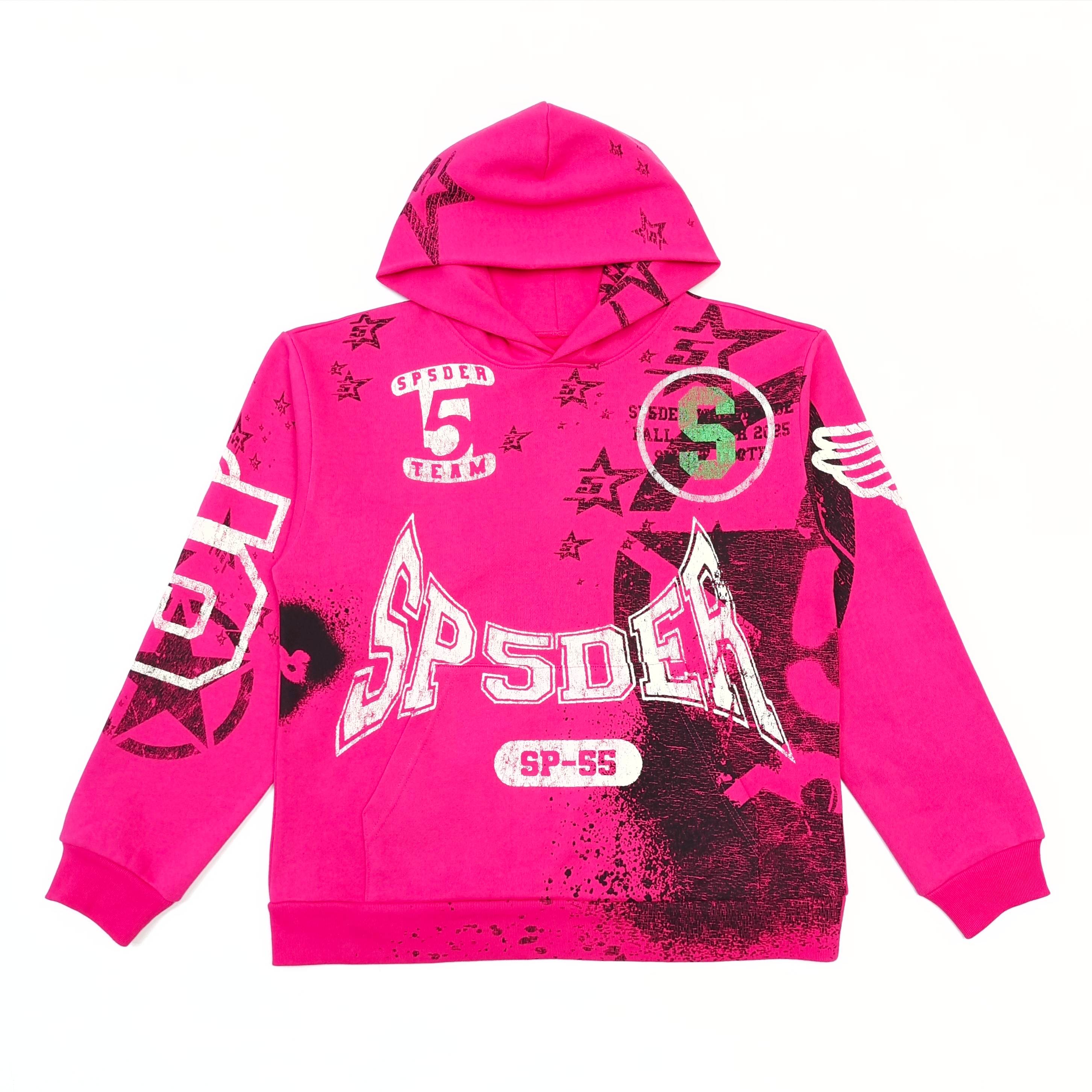 1:1 spray-painted rose red hoodie