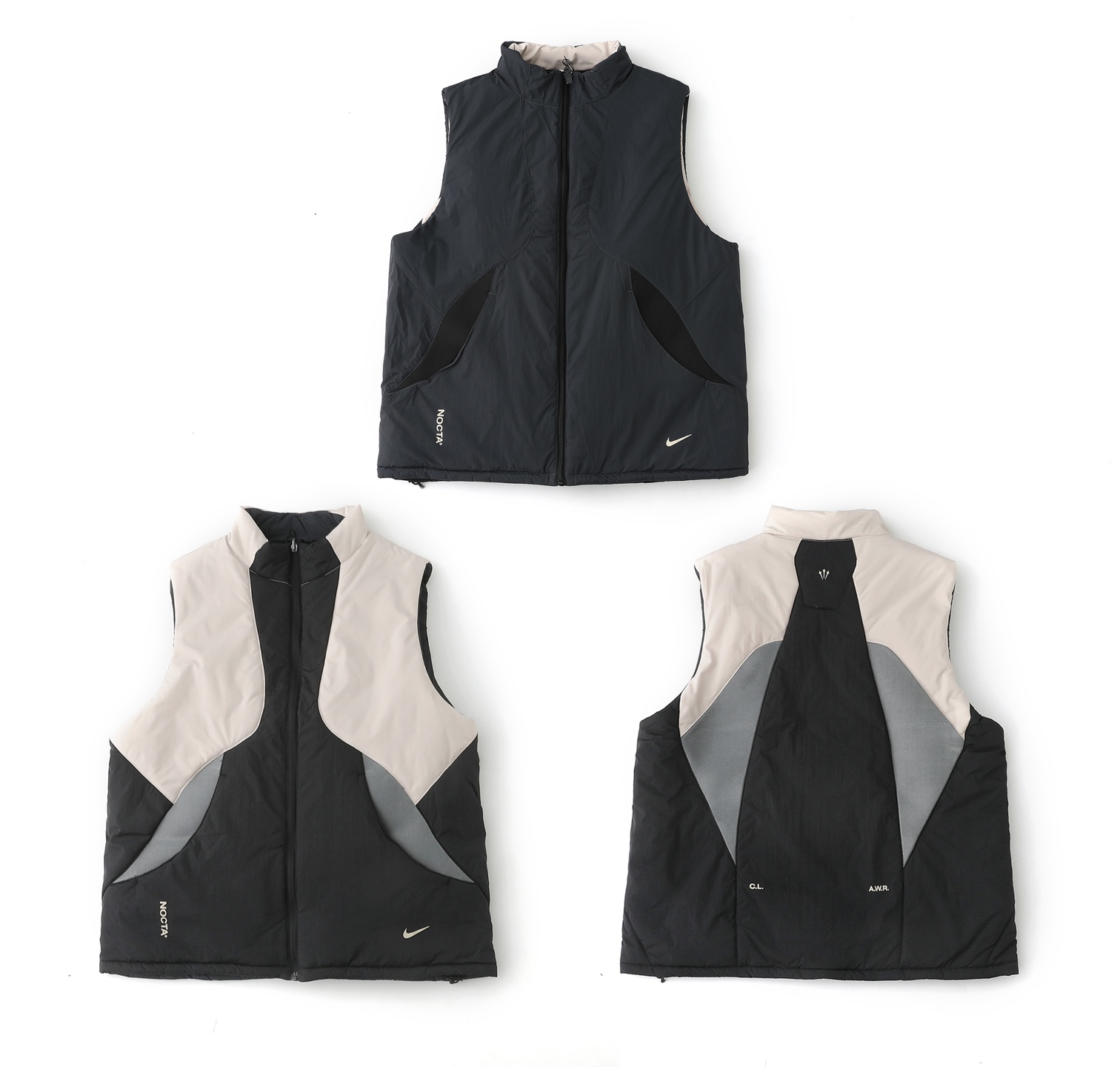 Double sided cotton vest, black gray patchwork, double-sided wearable
