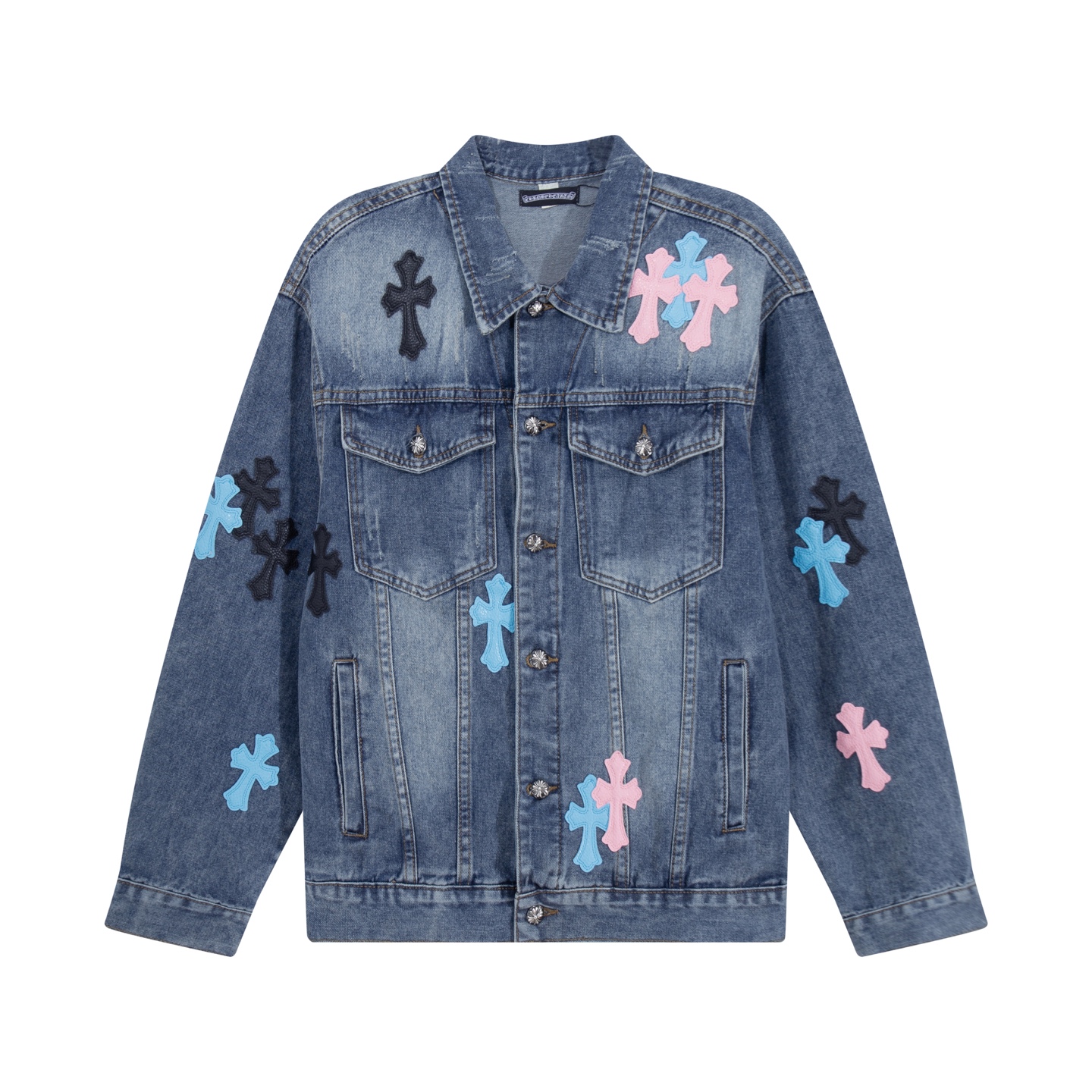 Patchwork cross-stitch embroidered shirt denim jacket