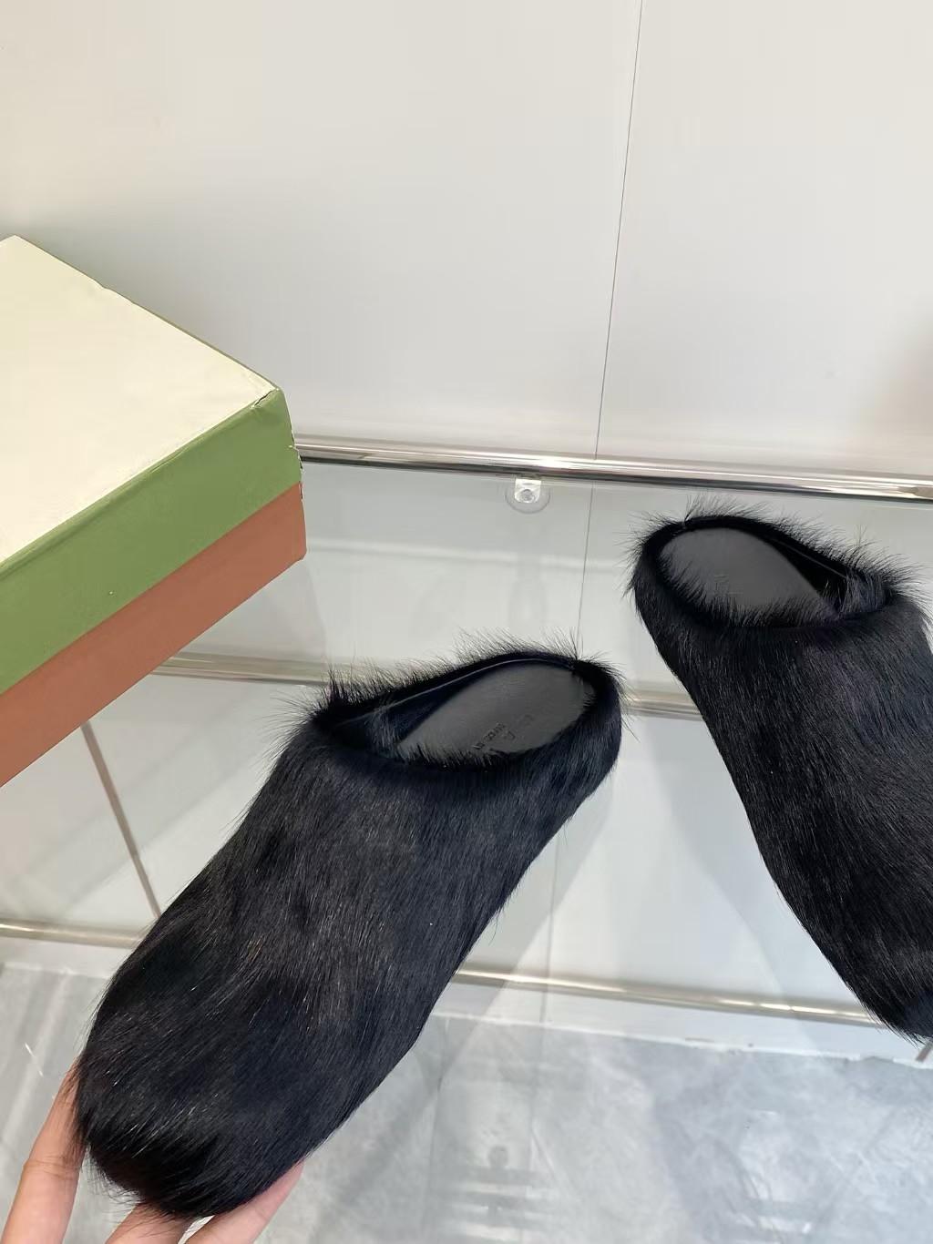 1:1 Winter genuine leather horsehair half-slipper Boken shoes