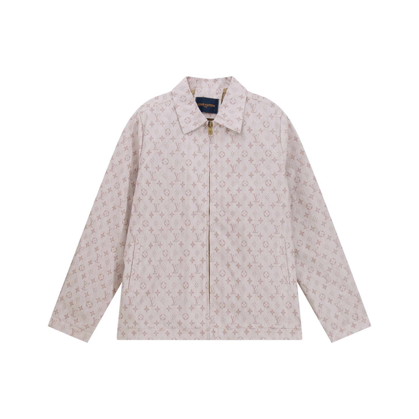 A couple's zipper coat with a white logo and full print