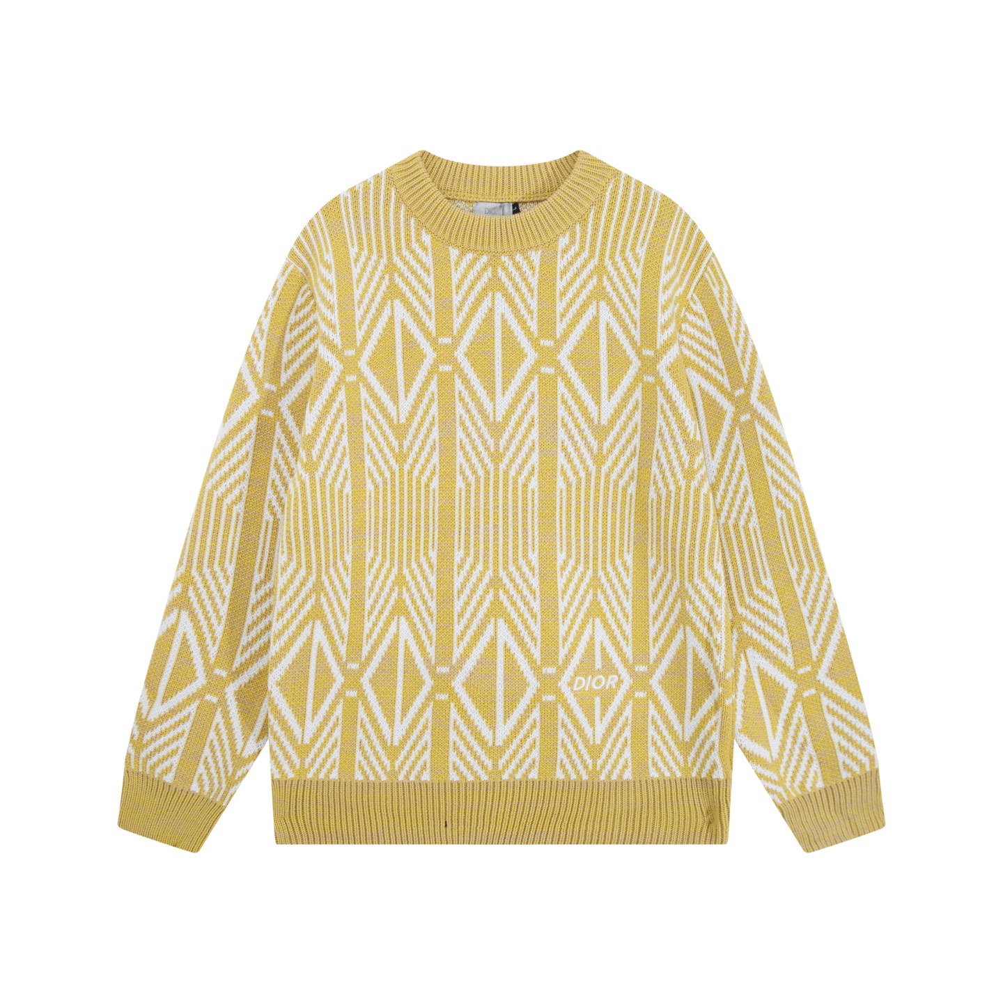 Diamond-shaped square pattern small logo embroidered round-neck wool sweater