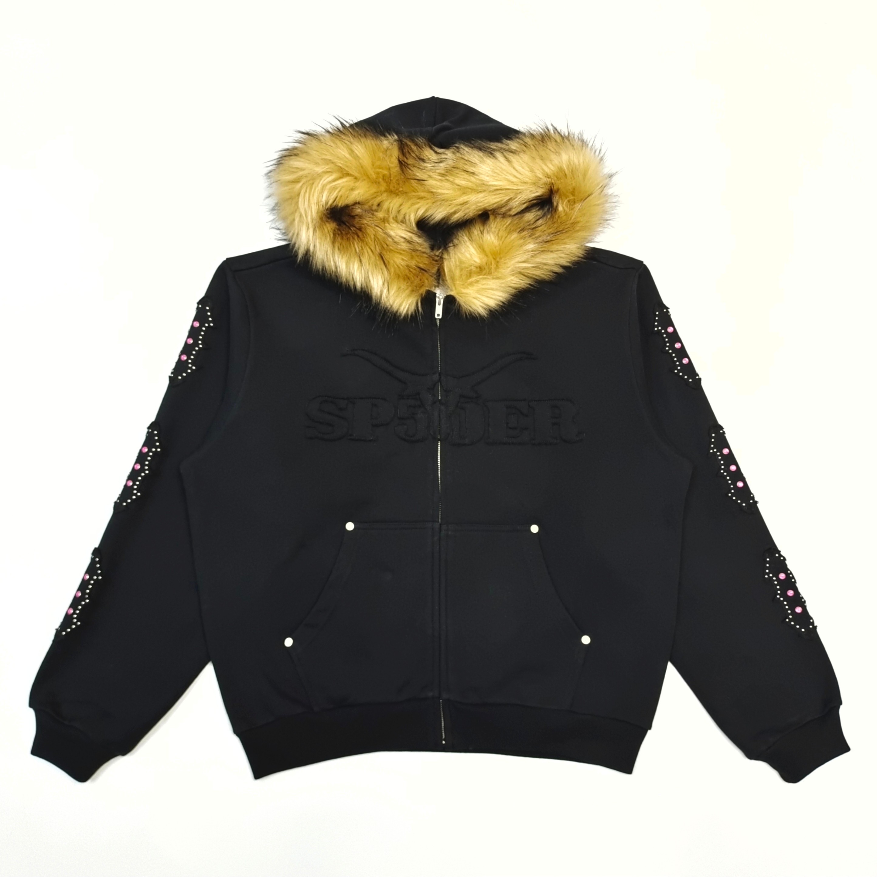 Black fur collar zipper shirt