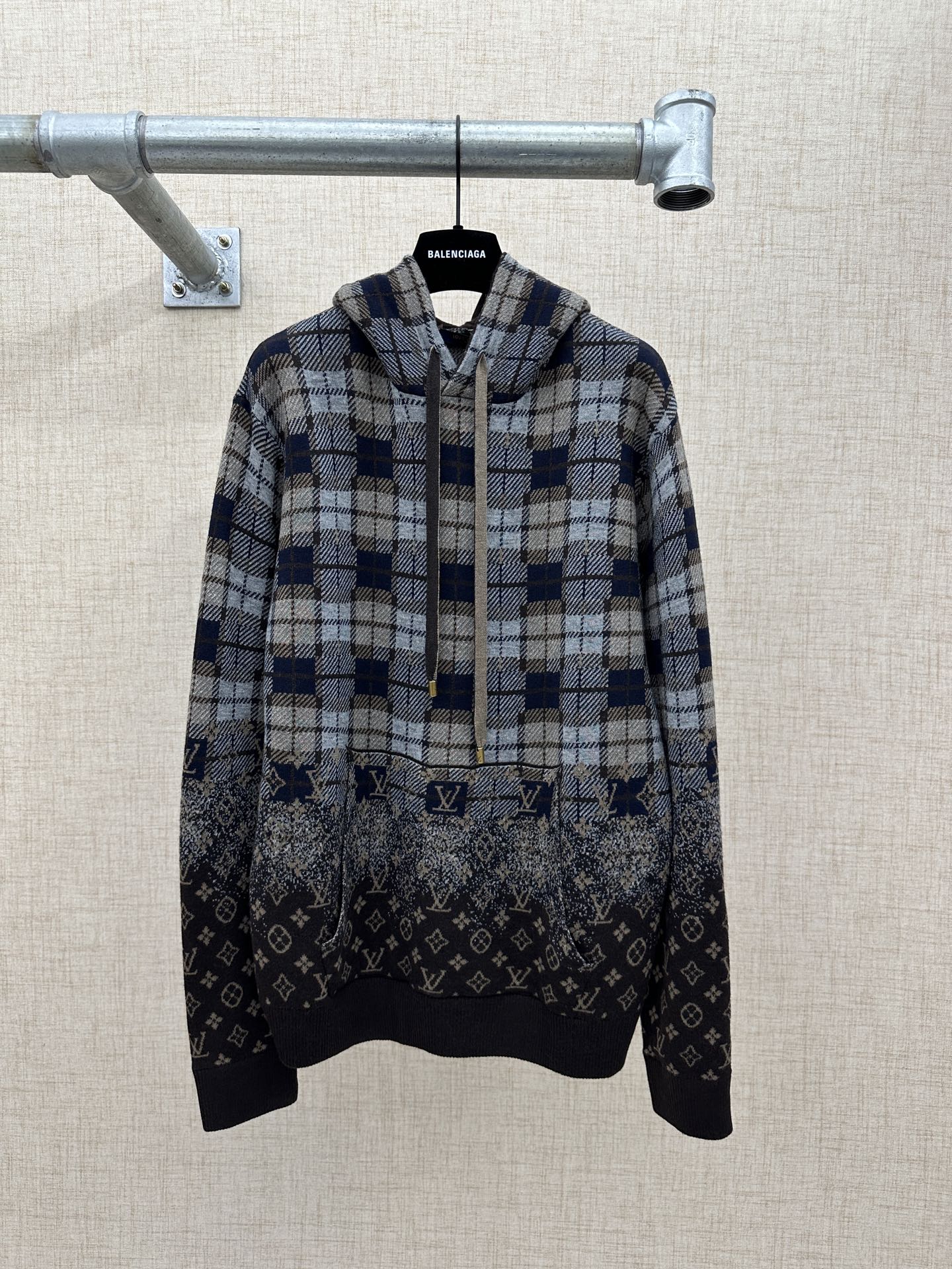 New checkered gradient patchwork jacquard hoodie for autumn and winter