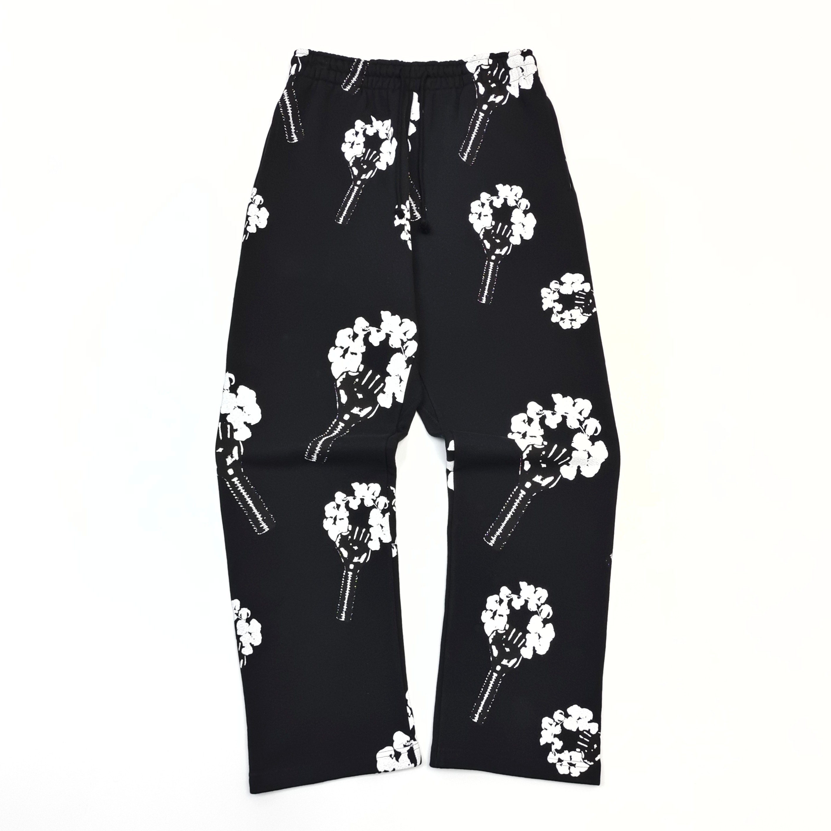 1:1 Black straight-leg pants with fist flower