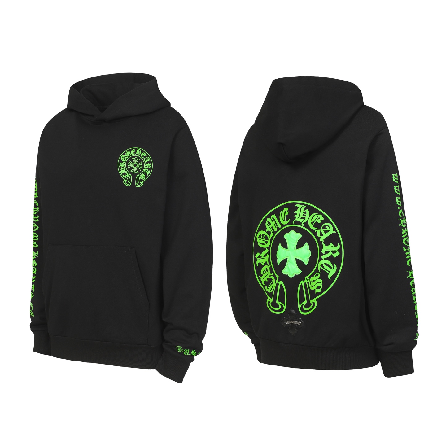 Horseshoe Sanskrit printed veneered cross hooded sweatshirt