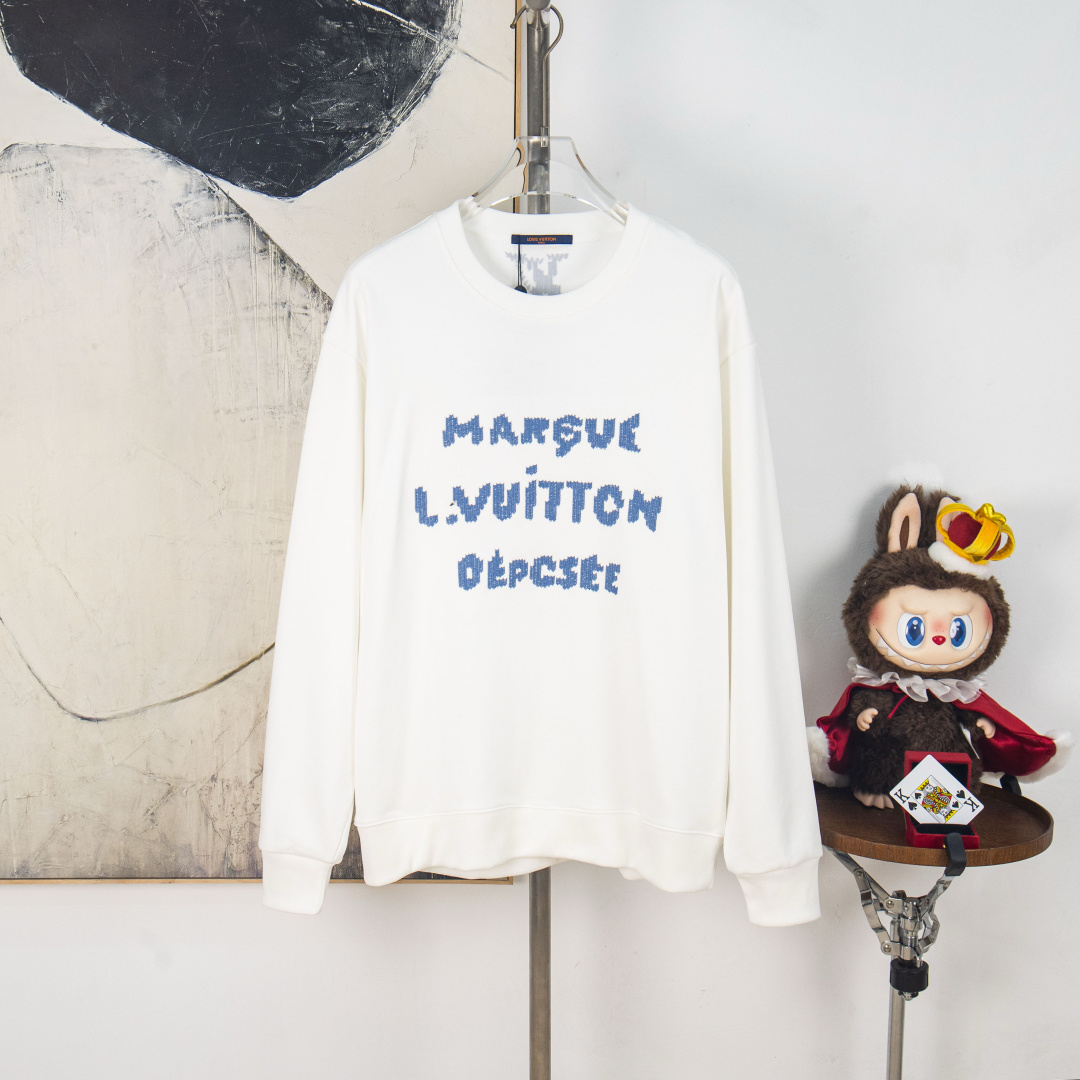 New autumn and winter style blue letter logo white round-neck long-sleeved sweatshirt
