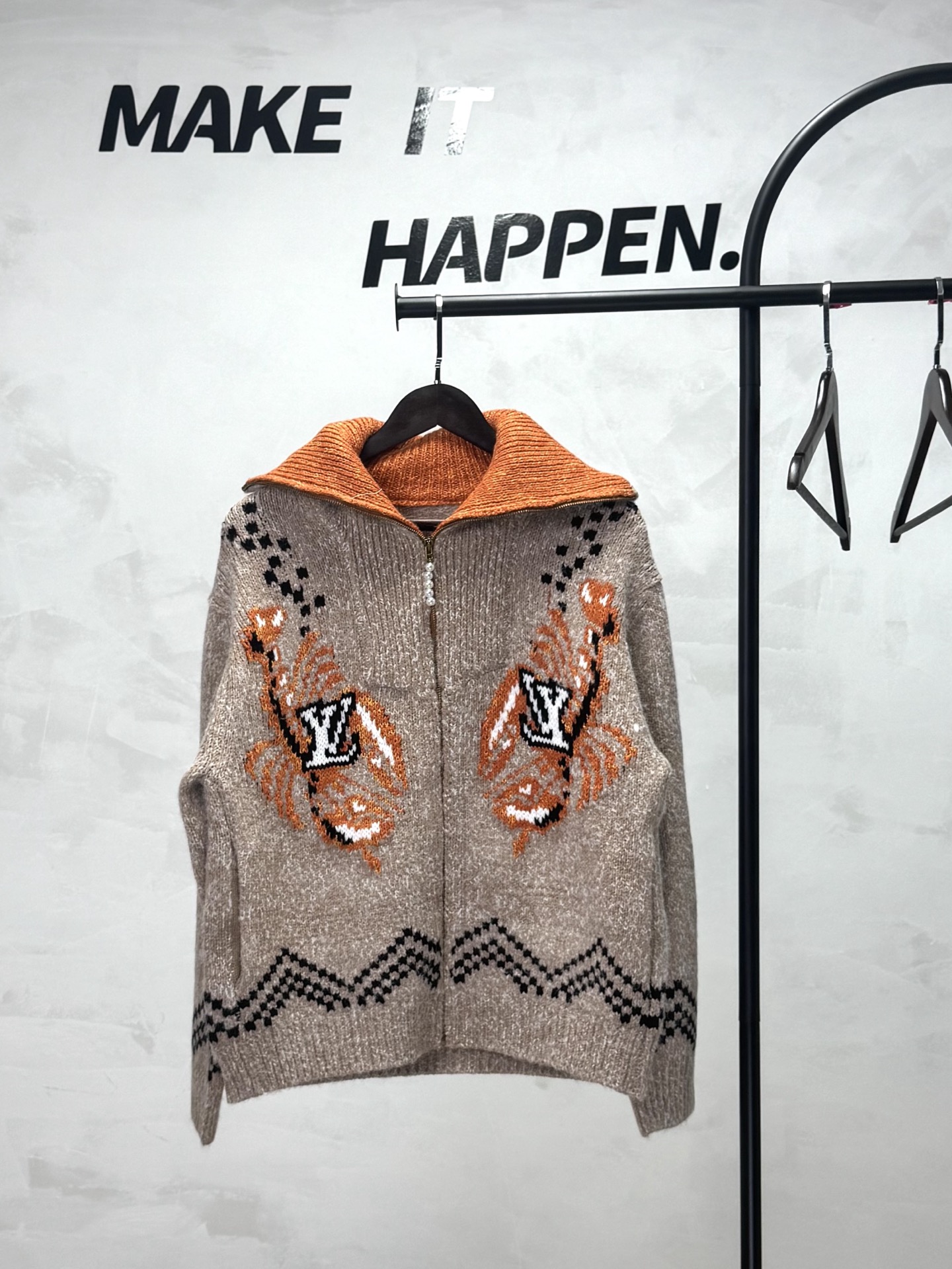 Autumn and Winter collaboration lobster jacquard knitted cardigan