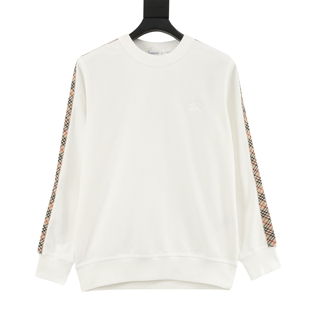 White warhorse small logo embroidered webbing round-neck hoodie