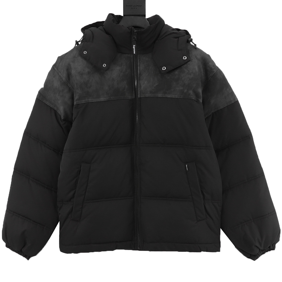 Leather-stitched zipper down bread jacket