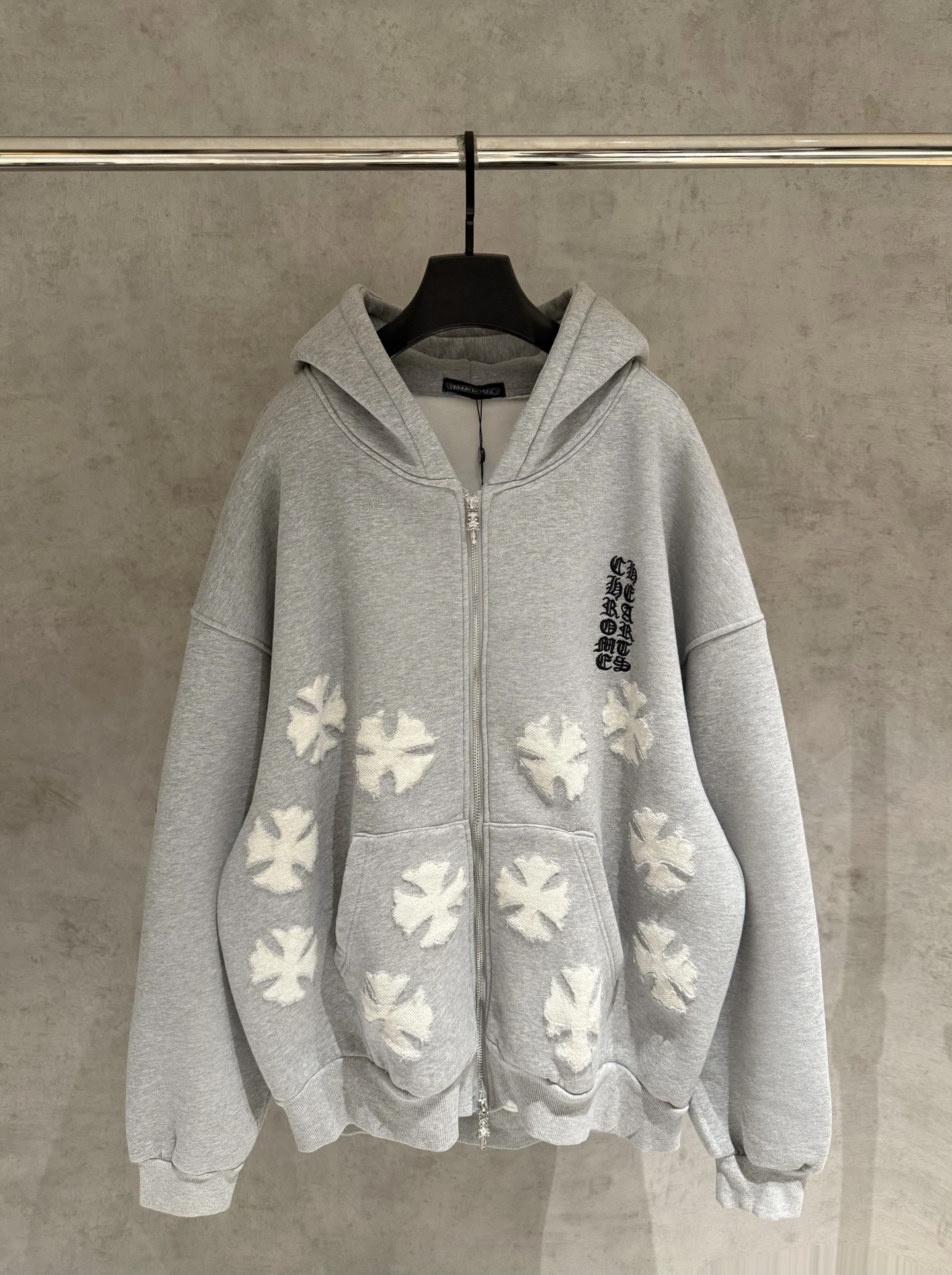 New grey fleece zipper hoodie jacket