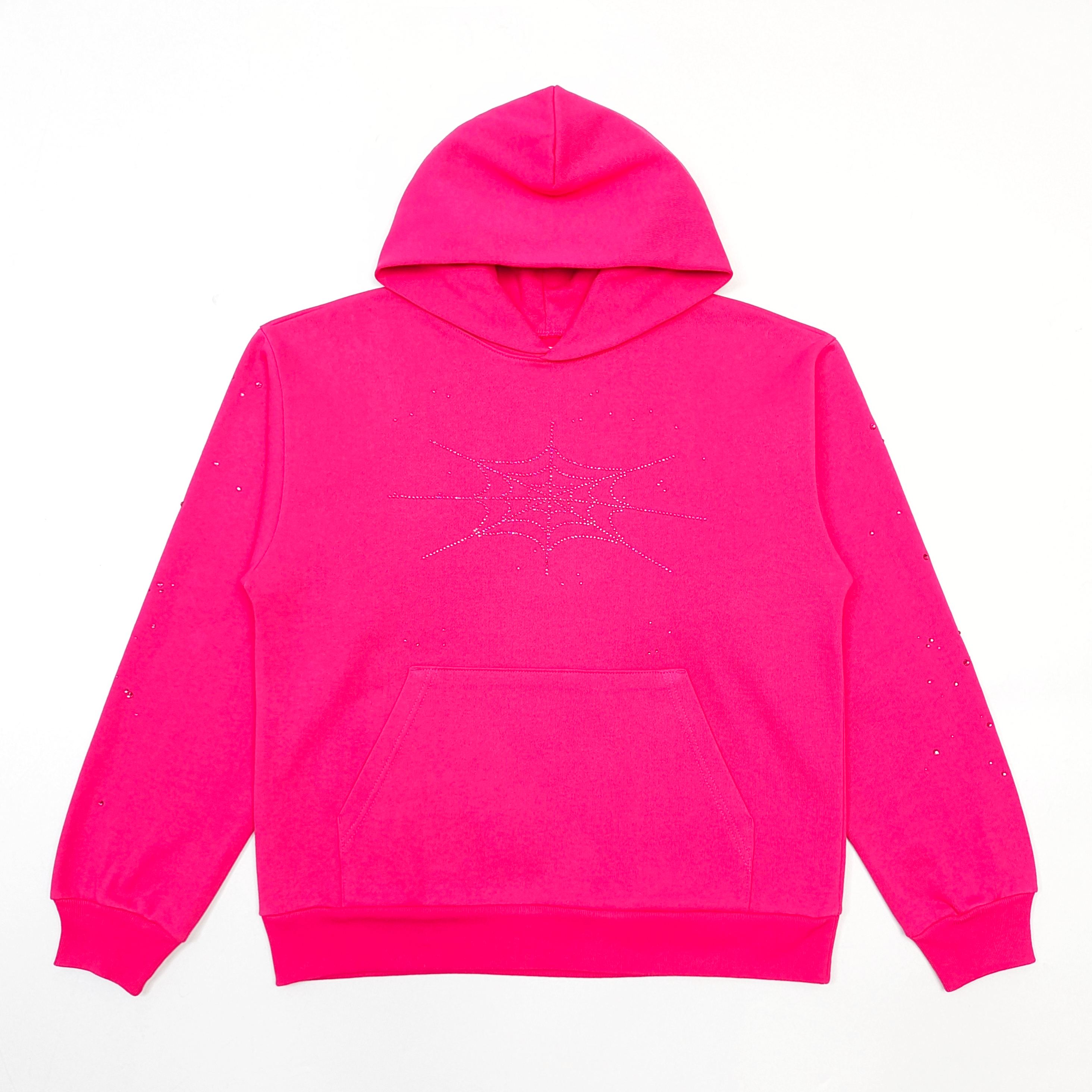A rose red hoodie with letters on the back
