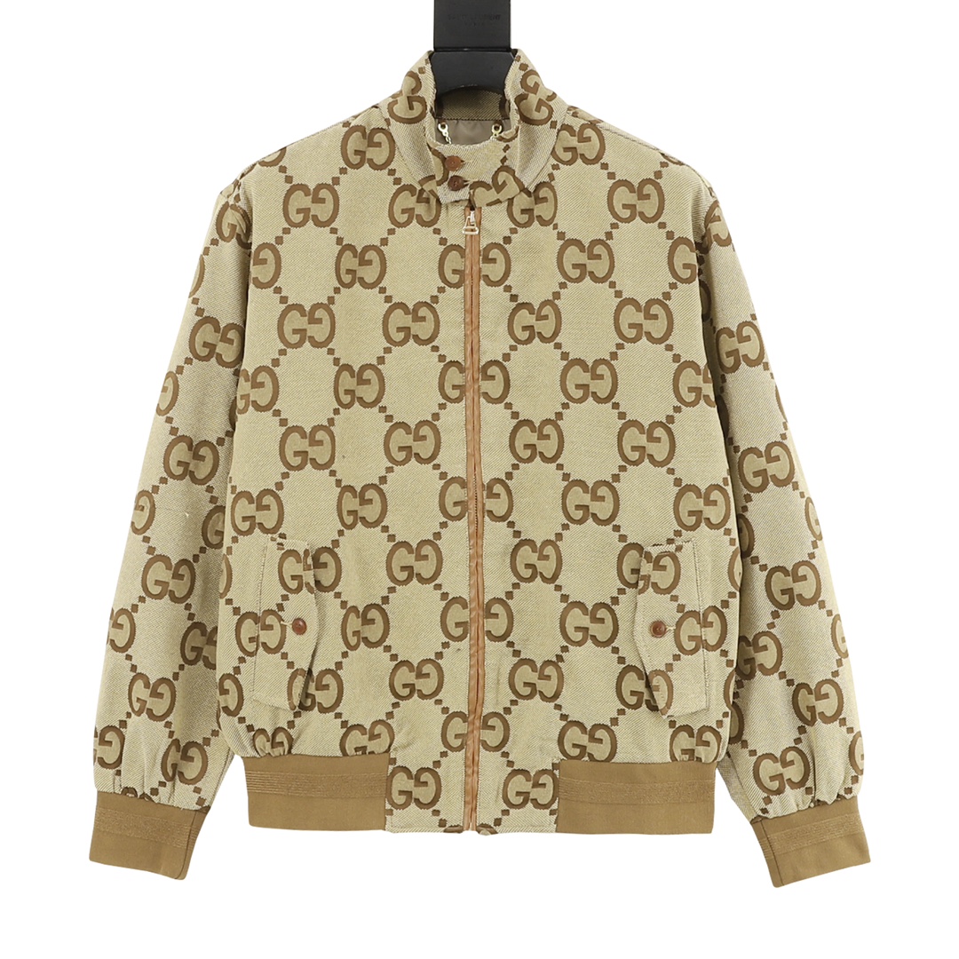 Double G full-print canvas stand-up collar jacket