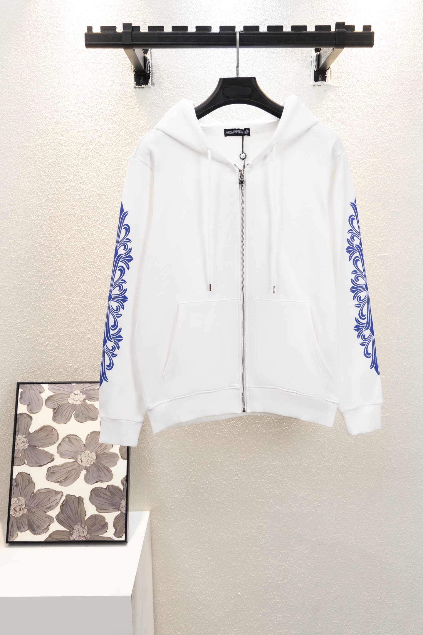 Classic blue printed hooded coat