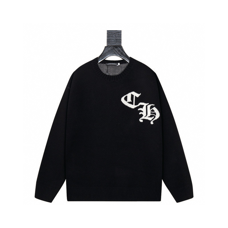 Black round-neck knitted jacquard sweater