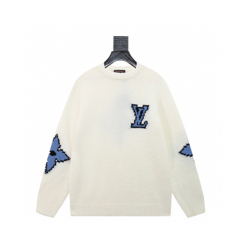Round-neck white fleece knitted jacquard sweater