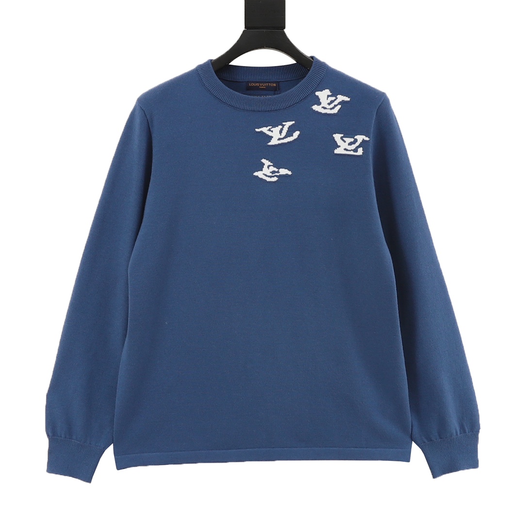 Cloud-shaped patterned cable-knit crew-neck sweater
