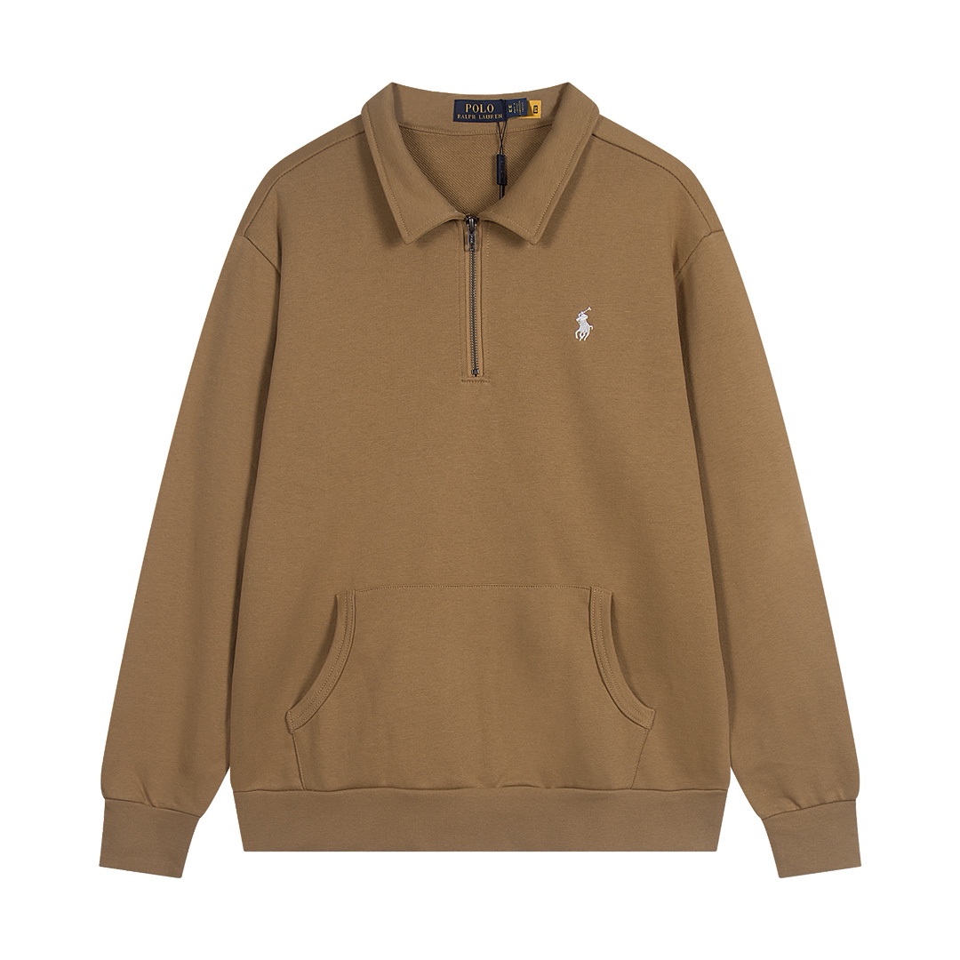 Brown half-zip long-sleeved pullover for both men and women with a collar