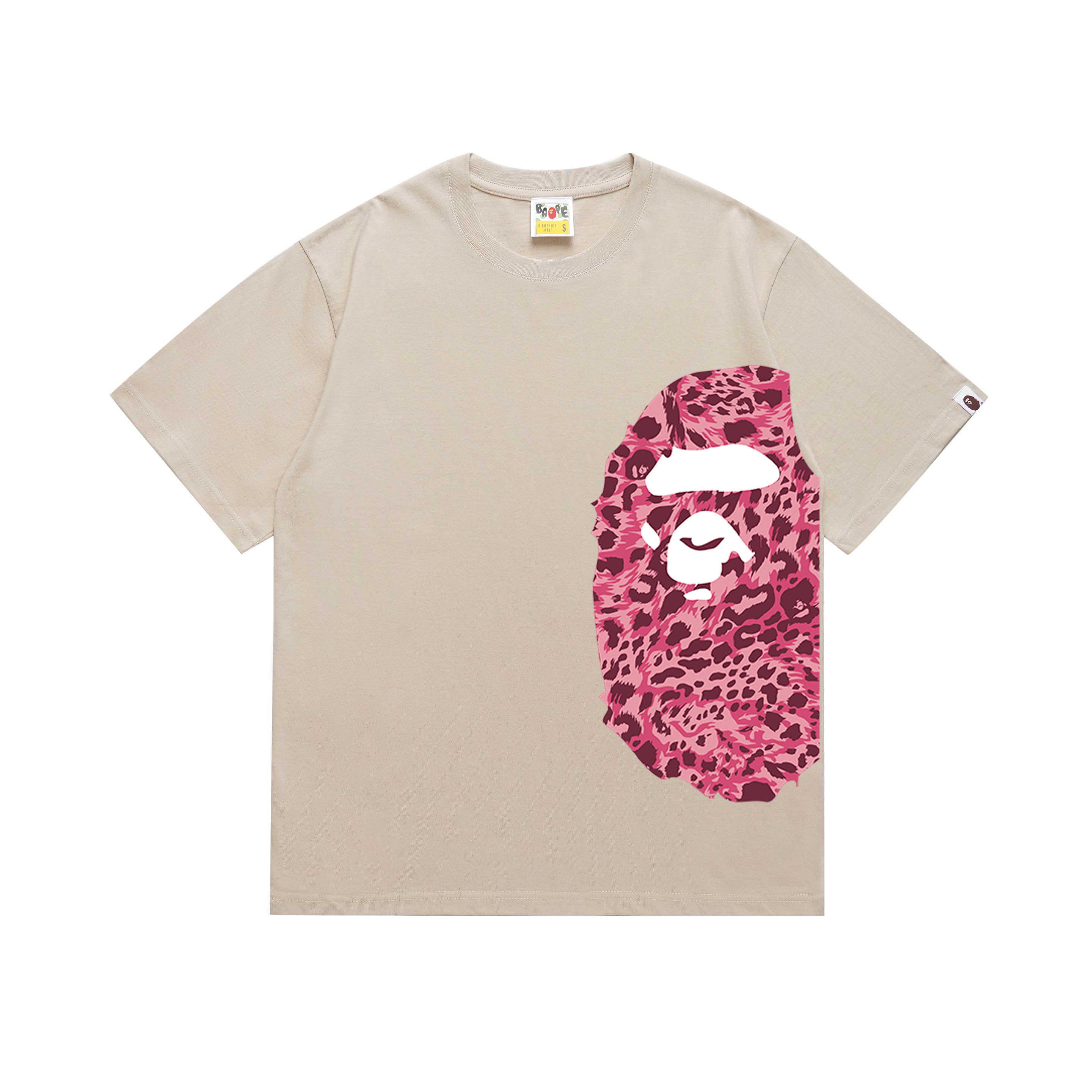 Apricot striped print simple short-sleeved shirt