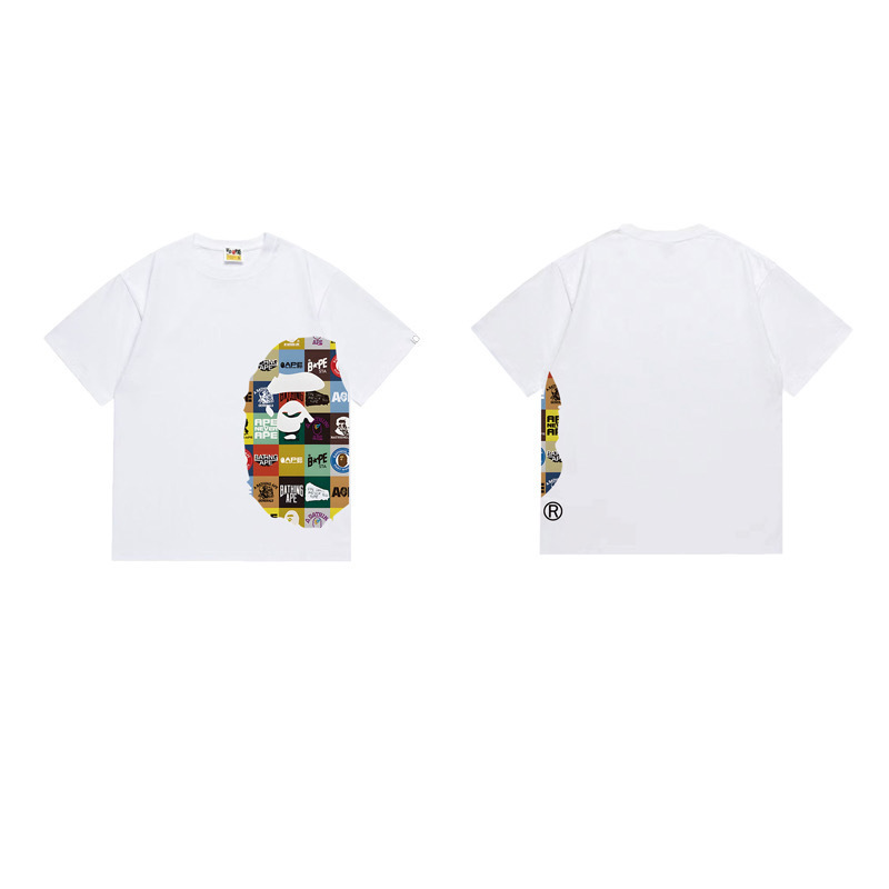 Interesting logo-patterned patchwork short-sleeved shirt