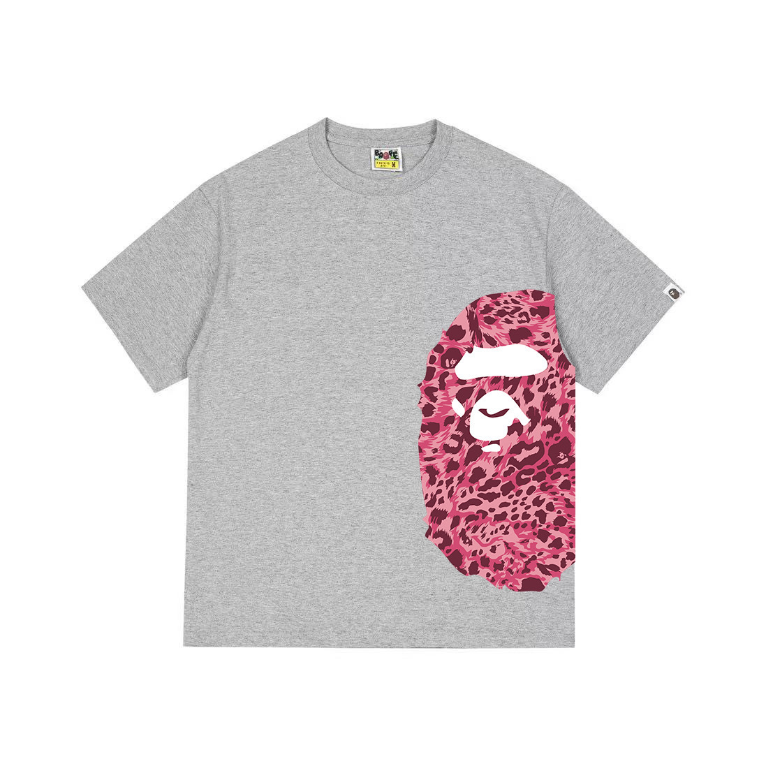 Gray striped with leopard print simple short-sleeved shirt