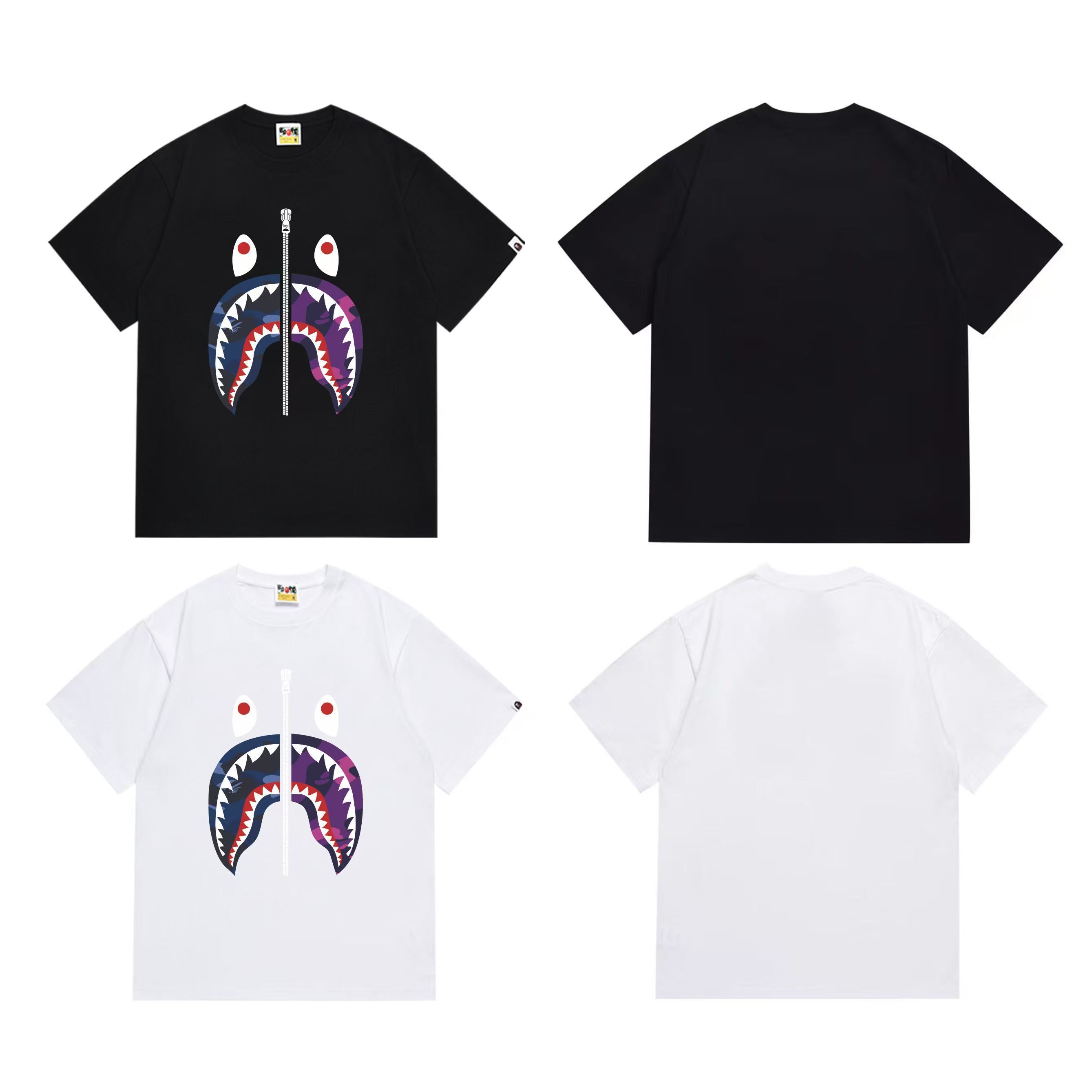 Two-color shark zipper print short sleeve