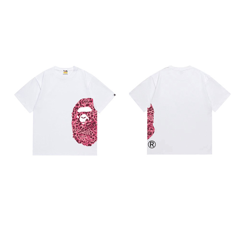 White short-sleeved shirt with leopard print pattern